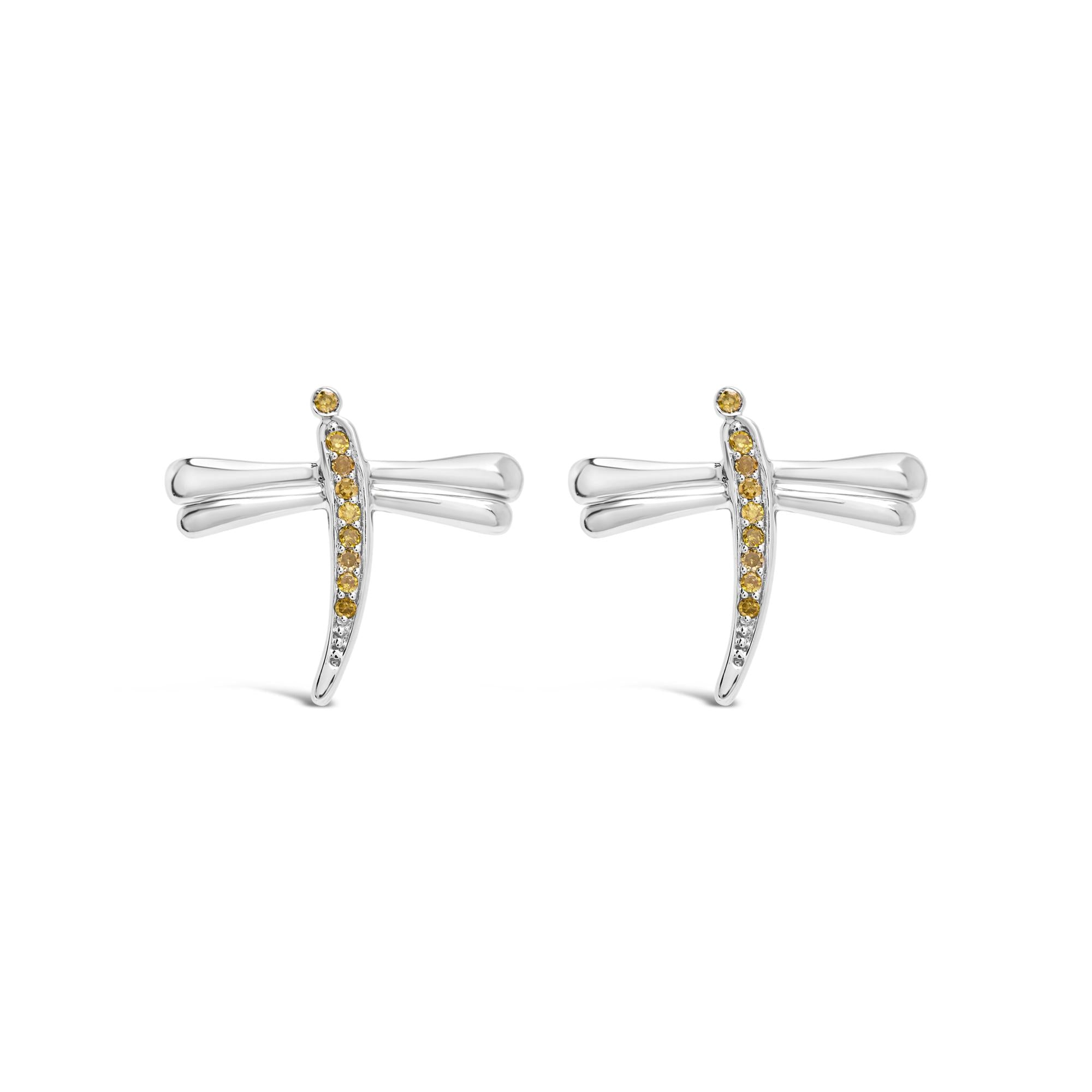 Pendientes de libélula con detalles de diamantes amarillos en plata de ley 925 (color amarillo, claridad I2-I3) - Friggin Jewelry