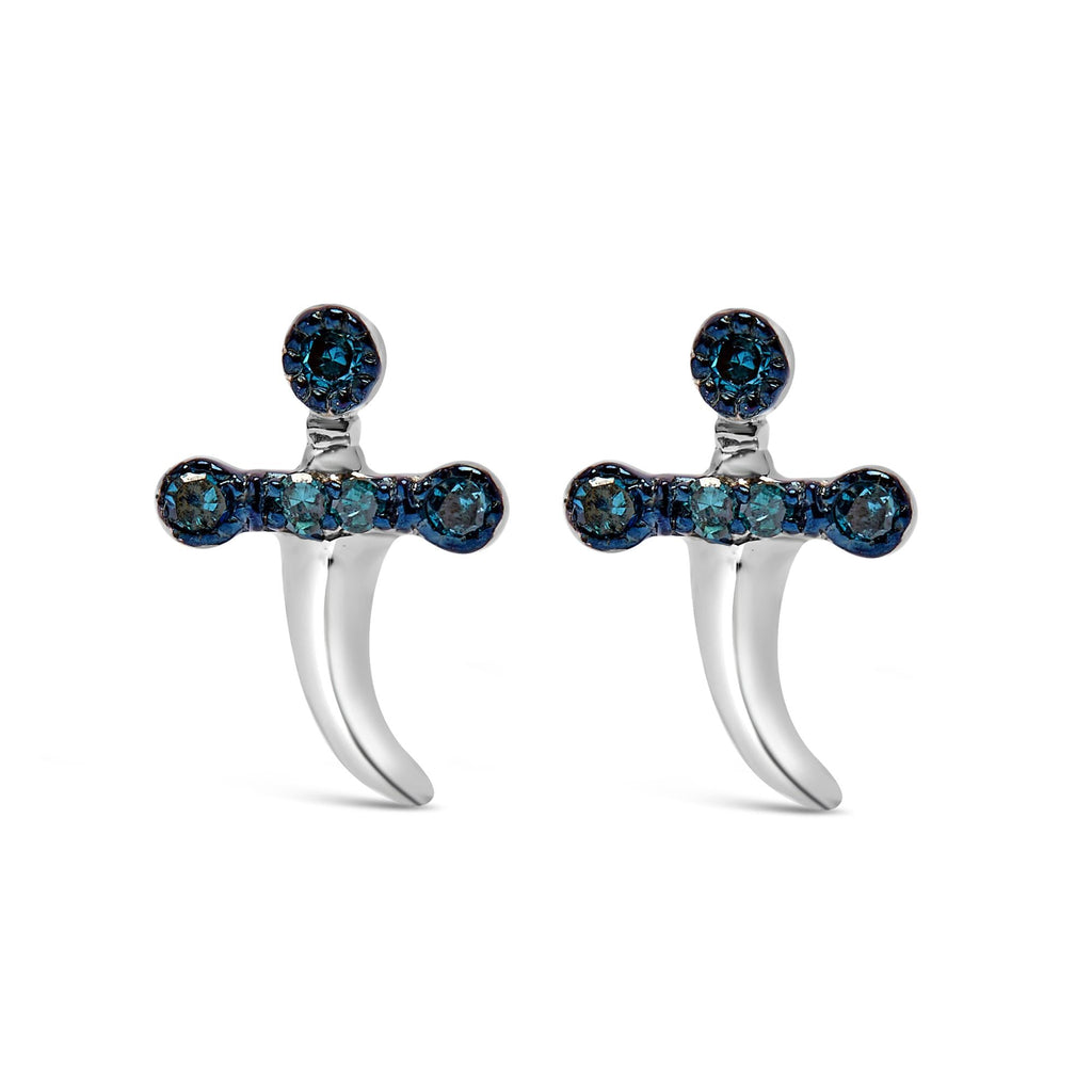 Pendientes de plata de ley 925 con detalle de diamante azul (color azul, claridad SI1-SI2) - Friggin Jewelry
