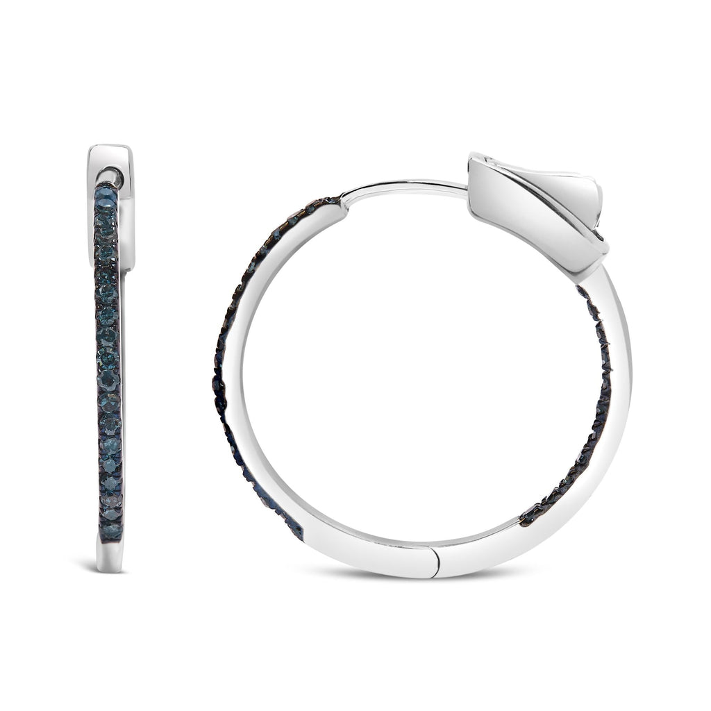 Orecchini a cerchio larghi 1 mm con diamanti blu trattati al rovescio da 1/3 ct in argento sterling 925 (colore blu, purezza I2-I3) - Friggin Jewelry