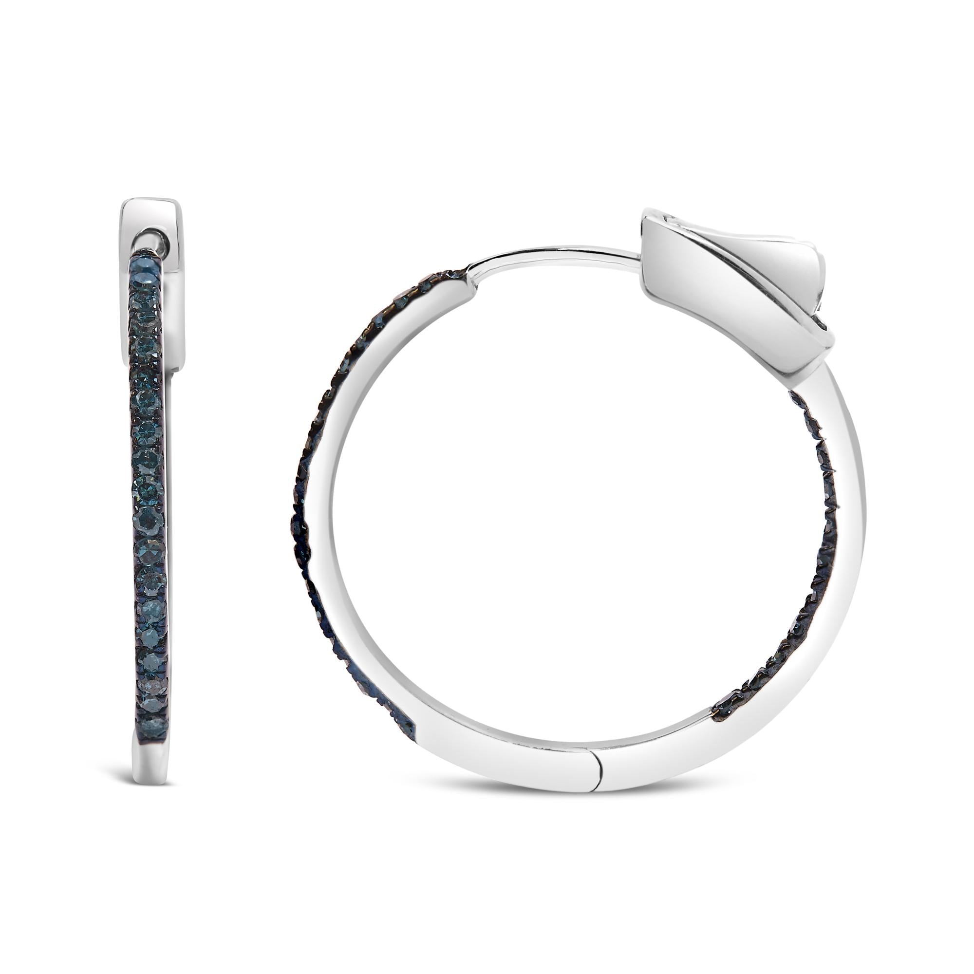 Orecchini a cerchio larghi 1 mm con diamanti blu trattati al rovescio da 1/3 ct in argento sterling 925 (colore blu, purezza I2-I3) - Friggin Jewelry