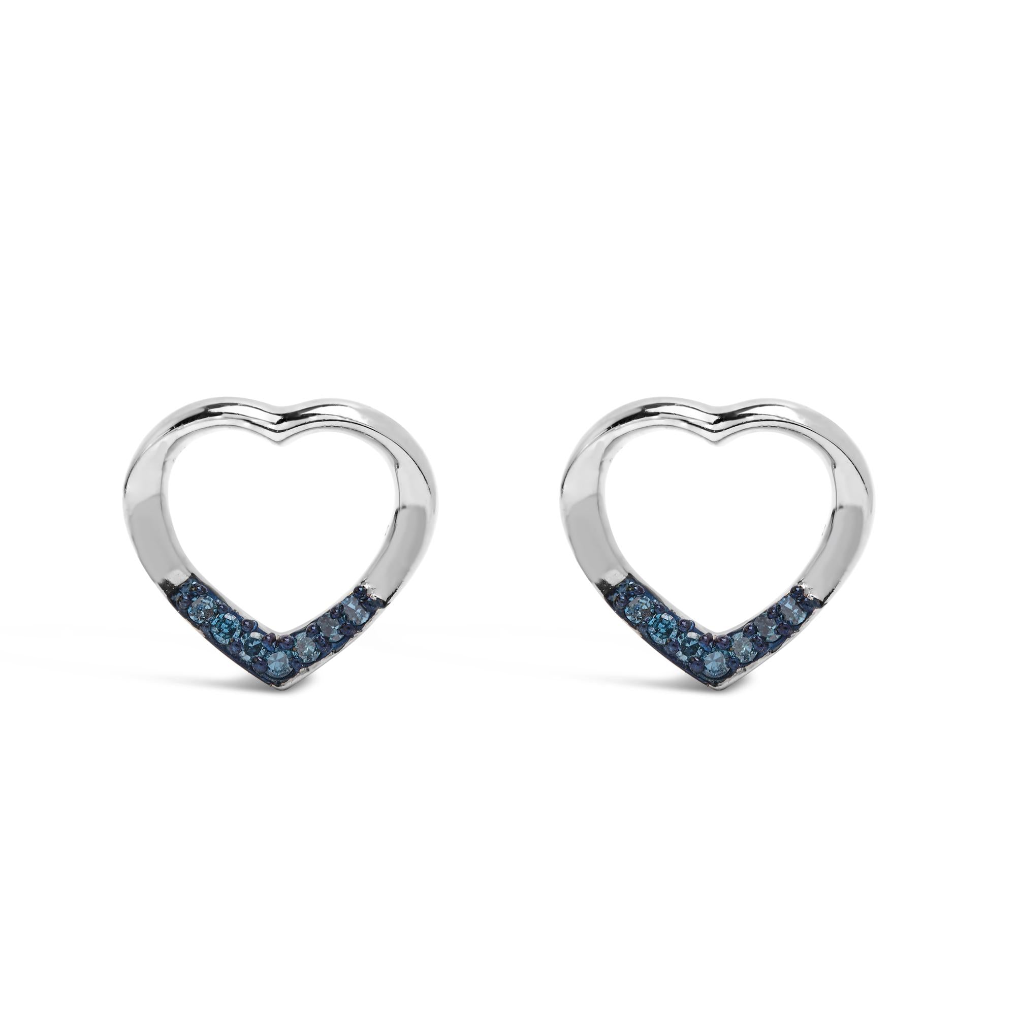 .925 Sterling Silver Blue Diamond Accent Open Heart Stud Earrings (Blue Color, SI1-SI2 Clarity) - Friggin Jewelry