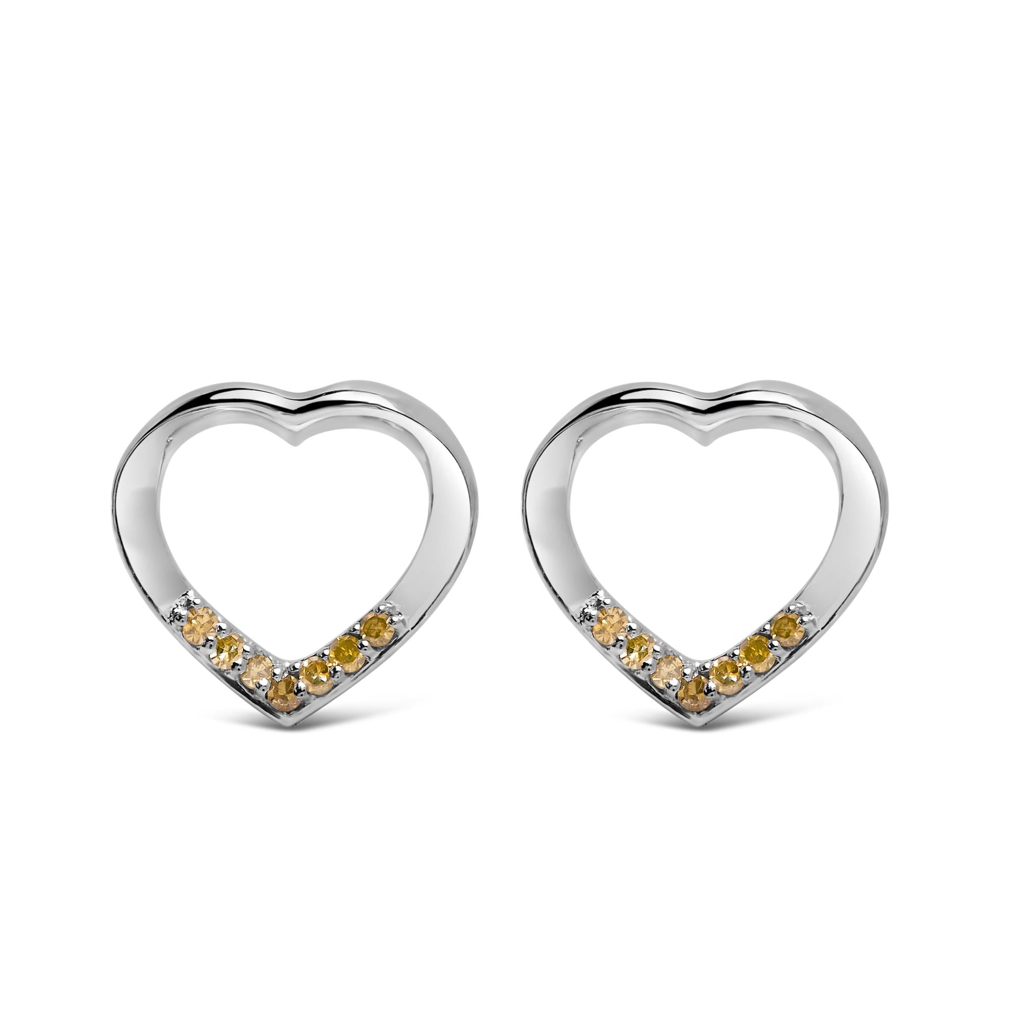.925 Sterling Silver Yellow Diamond Accent Open Heart Stud Earrings (Yellow Color, SI1-SI2 Clarity) - Friggin Jewelry