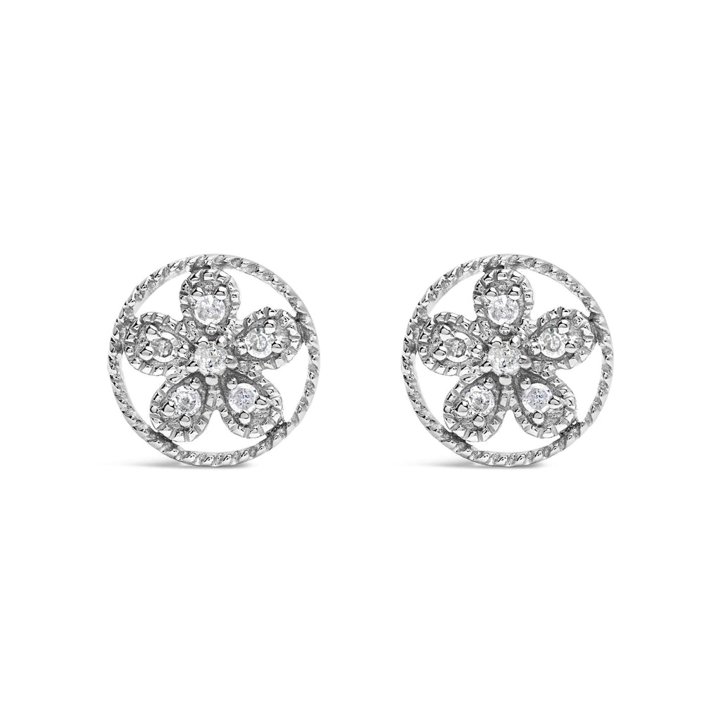 Aretes de plata de ley 925 con detalle de diamante, estilo milgrain, estrella y rueda (color IJ, claridad I2-I3) - Friggin Jewelry