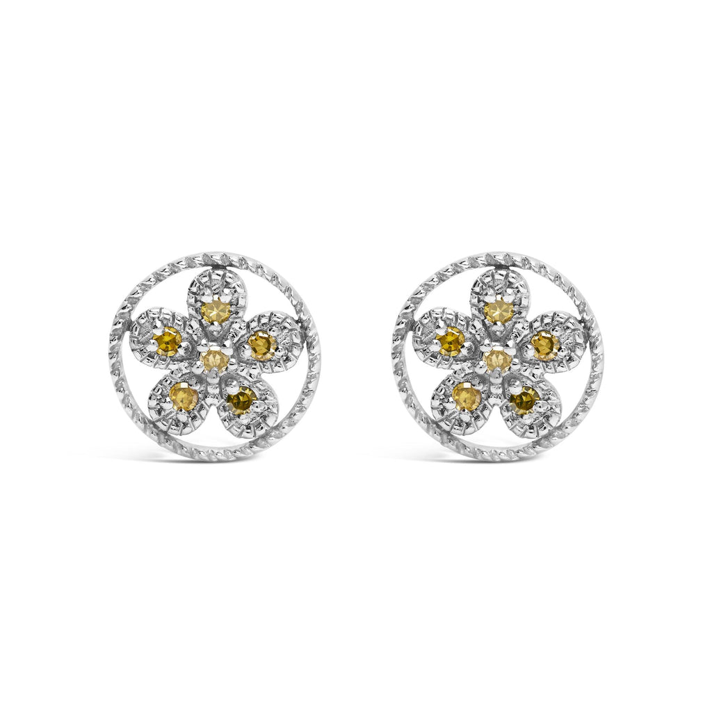 Orecchini a perno in argento sterling 925 con diamanti gialli e stella in stile Milgrain (colore giallo, purezza I2-I3) - Friggin Jewelry