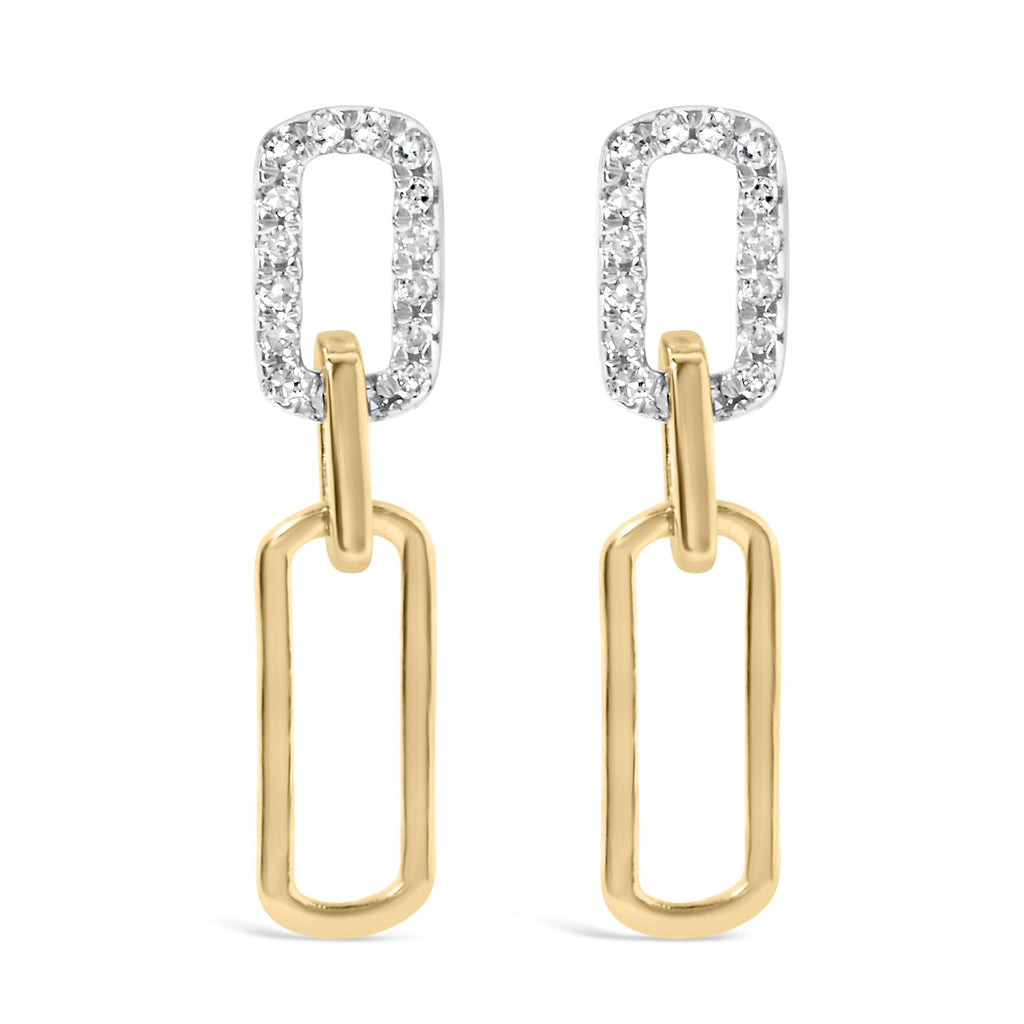 14K Yellow Gold 1/10 Cttw Diamond Studded Paperclip Drop and Dangle Earrings (I-J Color, SI1-SI2 Clarity) - Friggin Jewelry