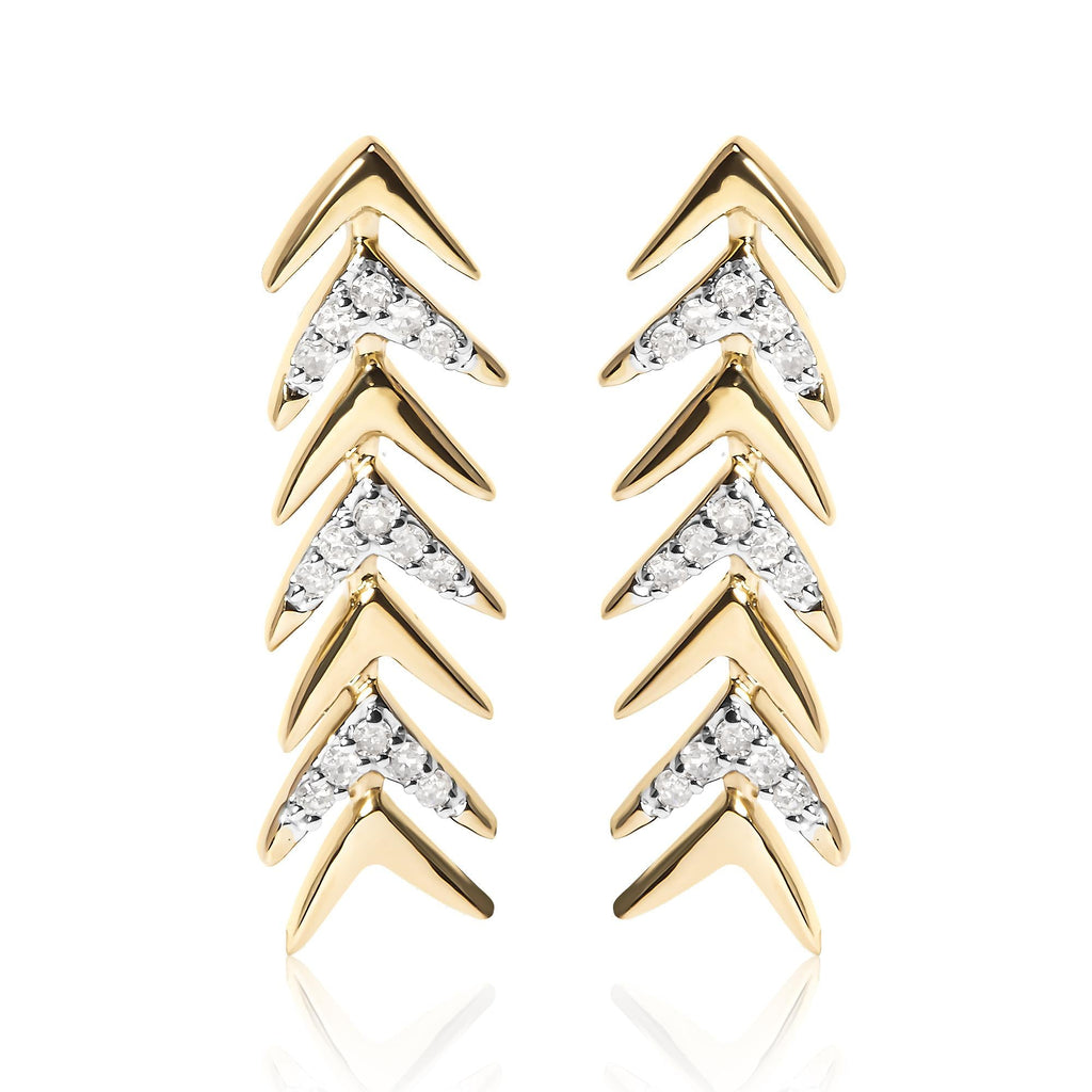 Orecchini a perno a forma di freccia a zig zag con diamanti da 1/5 carati placcati in oro giallo 18 carati e argento sterling 925 (colore IJ, purezza I2-I3) - Friggin Jewelry