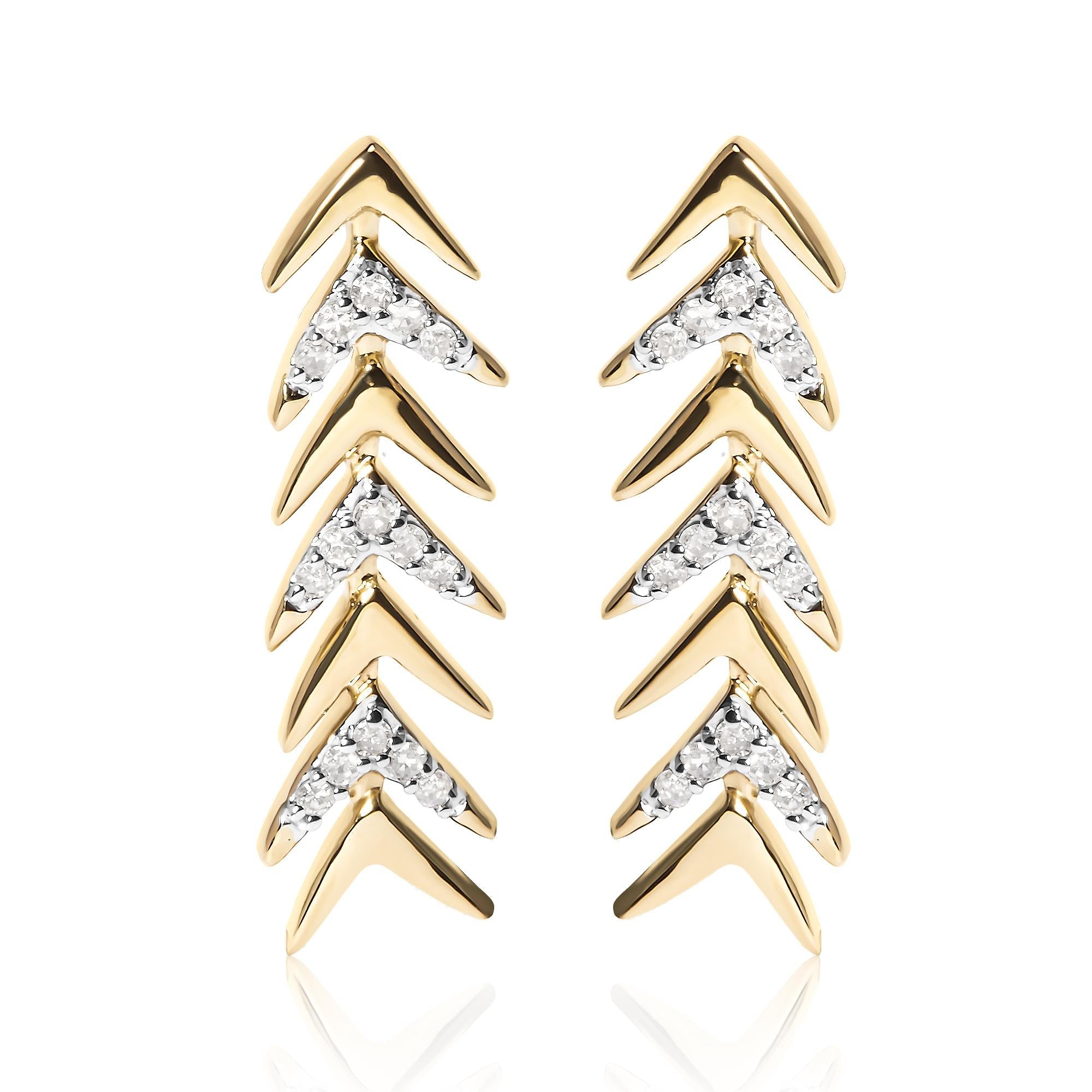 18K Yellow Gold Plated .925 Sterling Silver 1/5 Cttw Diamond Chevron Arrow Stud Earring (I-J Color, I2-I3 Clarity) - Friggin Jewelry