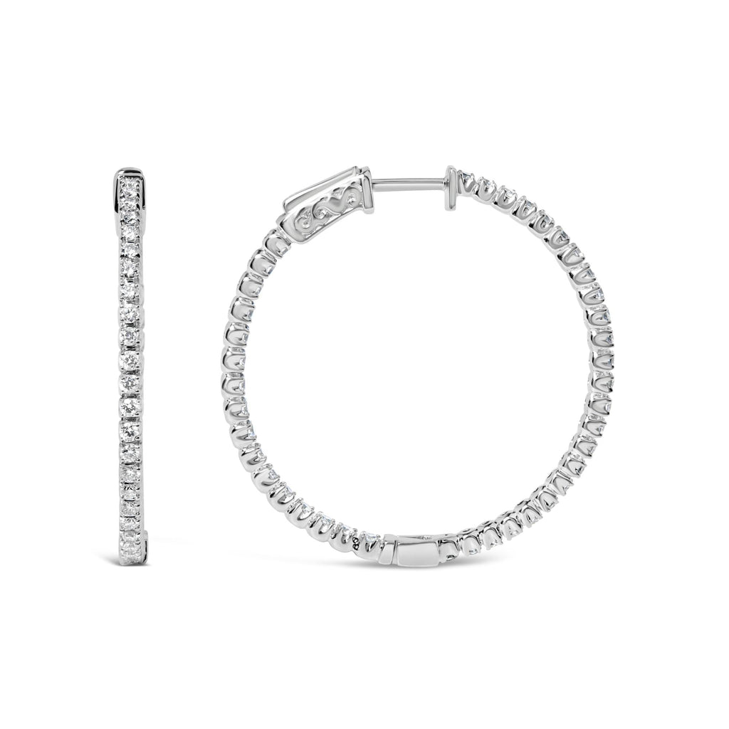 Orecchini a cerchio in oro bianco 14 carati con diamanti coltivati ​​in laboratorio da 1 1/2 carati (colore GH, purezza VS2-SI1) - Friggin Jewelry