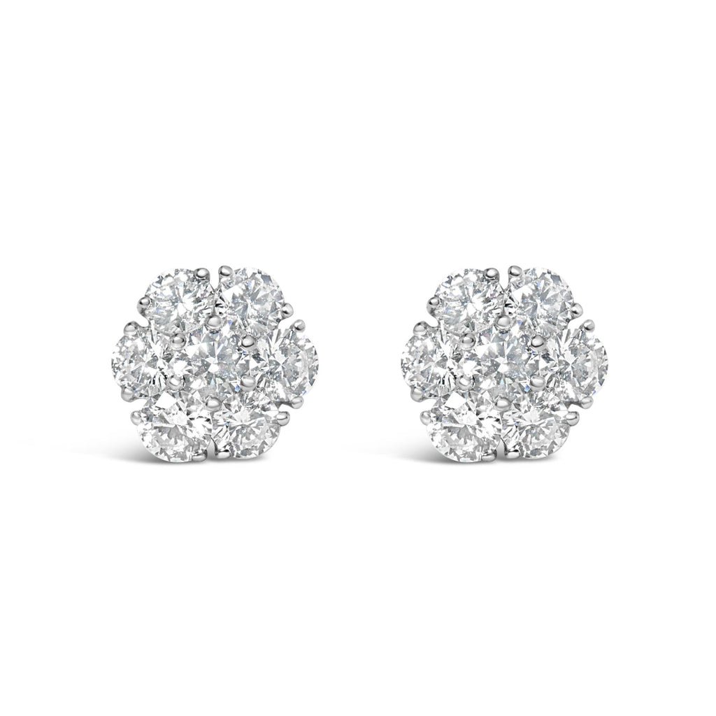 14K White Gold 1 3/4 Cttw Lab Grown Diamond Floral Cluster Composite Stud Earrings (G-H Color, VS2-SI1 Clarity) - Friggin Jewelry