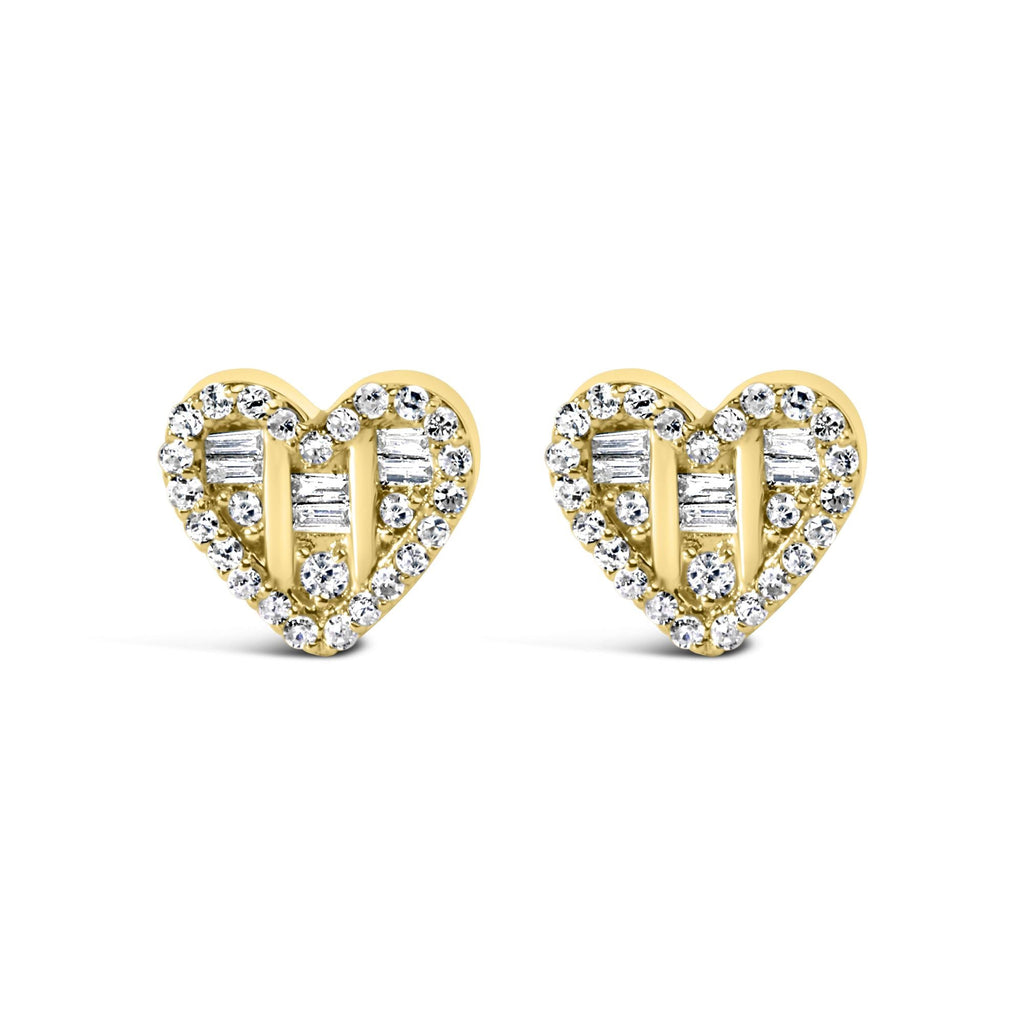 .925 Sterling Silver 1/2 Cttw Round and Baguette Diamond Composite Heart Shaped Stud Earring (I-J Color, SI2-I1 Clarity) - Friggin Jewelry