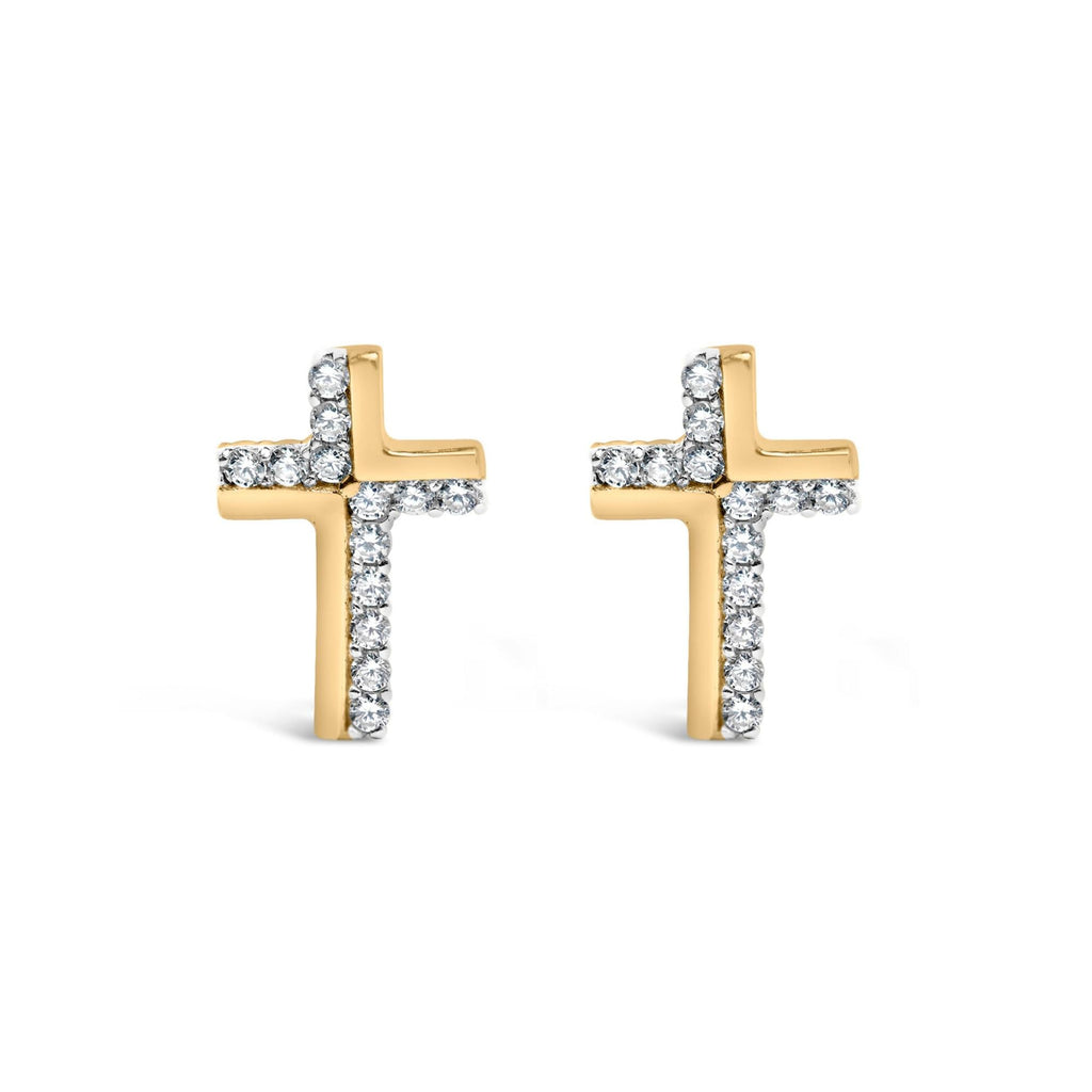 Pendiente de cruz con diamantes de 1/10 quilates en plata de ley 925 bañada en oro amarillo de 14 quilates (color IJ, claridad I3) - Friggin Jewelry