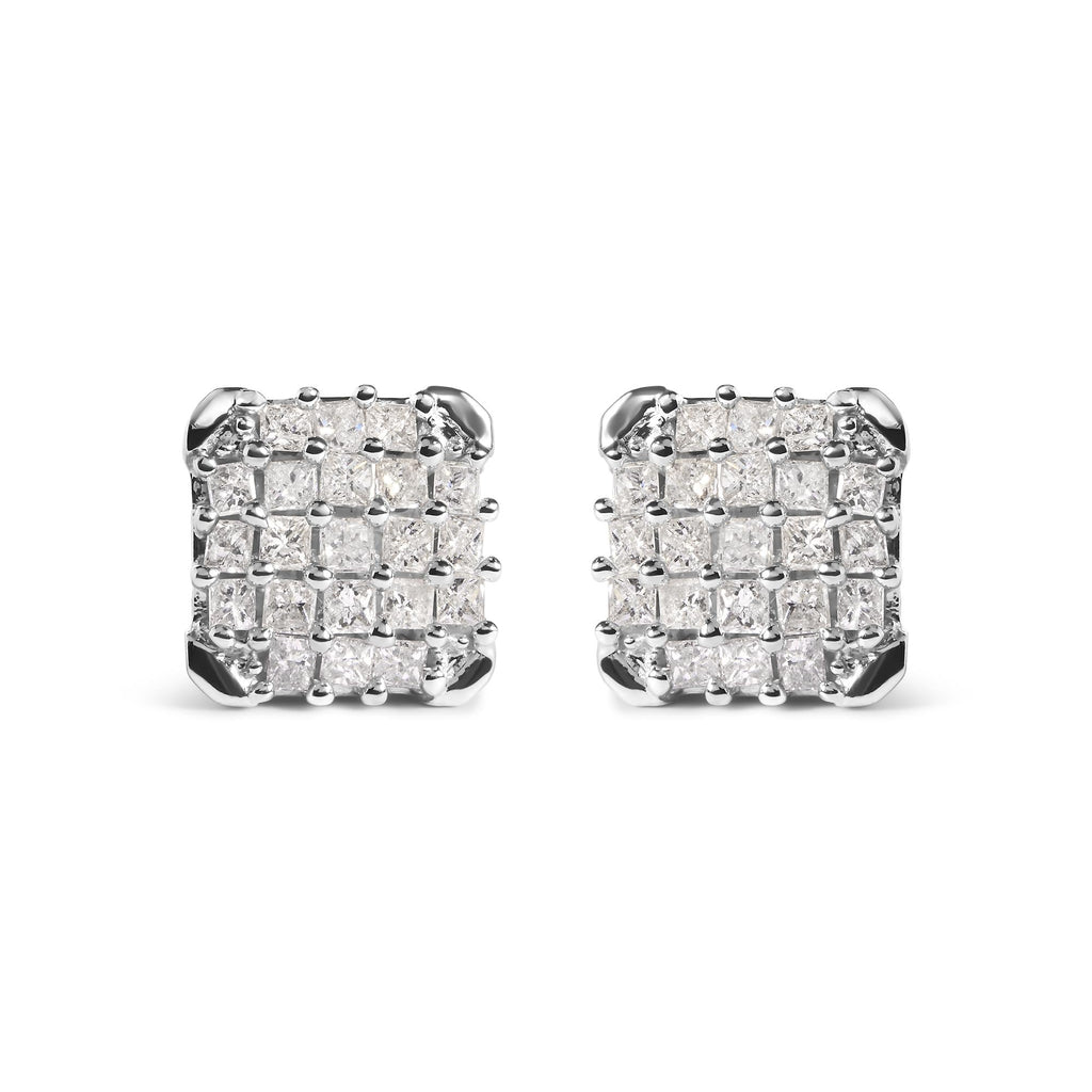 Aretes de oro blanco de 10 quilates con diamantes princesa de 3/4 quilates y montura abierta (color IJ, claridad I1-I2) - Friggin Jewelry
