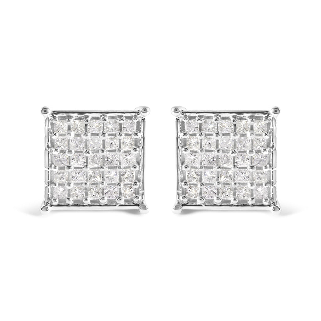 Aretes de oro blanco de 10 quilates con diamantes princesa de 3/4 quilates (color IJ, claridad I1-I2) - Friggin Jewelry