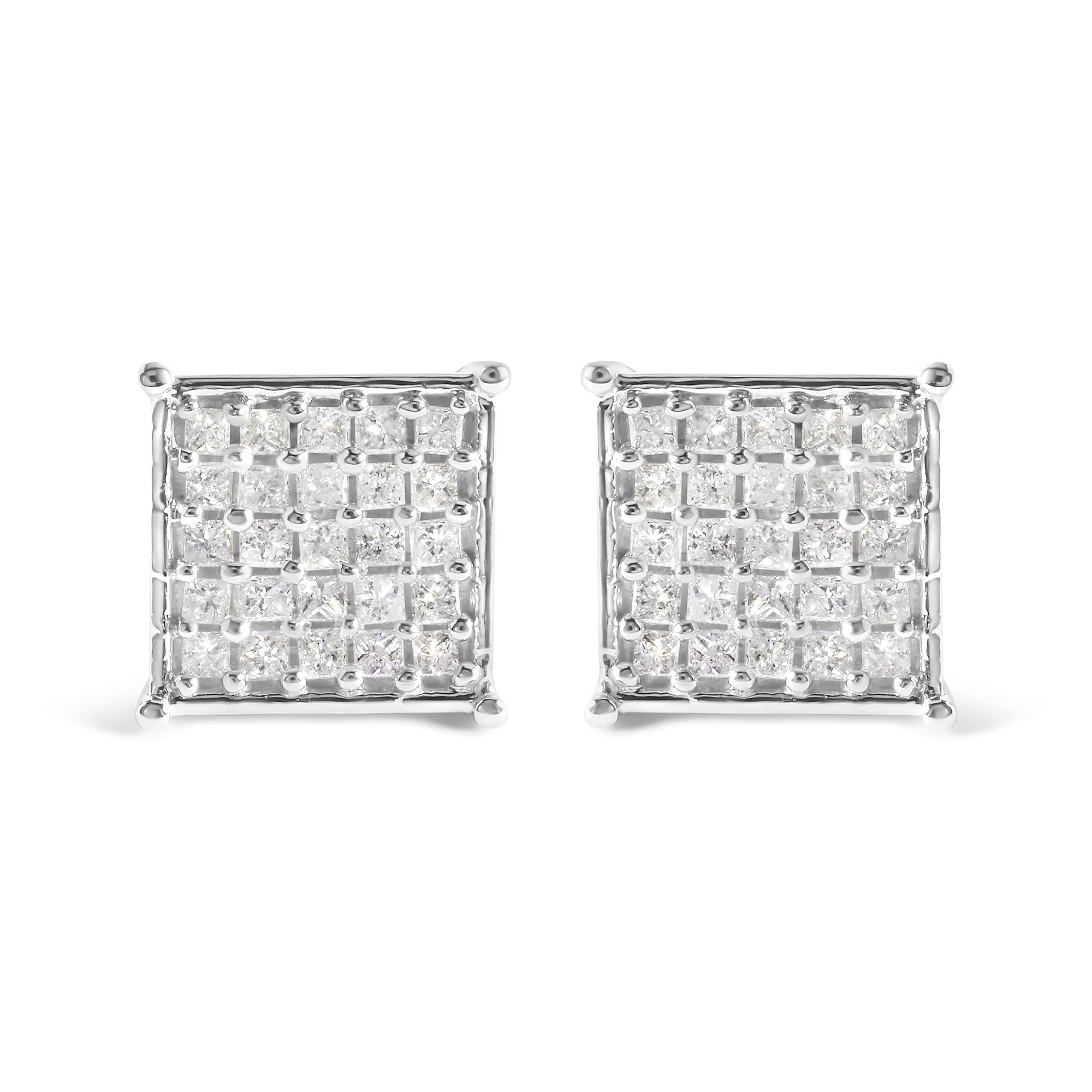 Aretes de oro blanco de 10 quilates con diamantes princesa de 3/4 quilates (color IJ, claridad I1-I2) - Friggin Jewelry