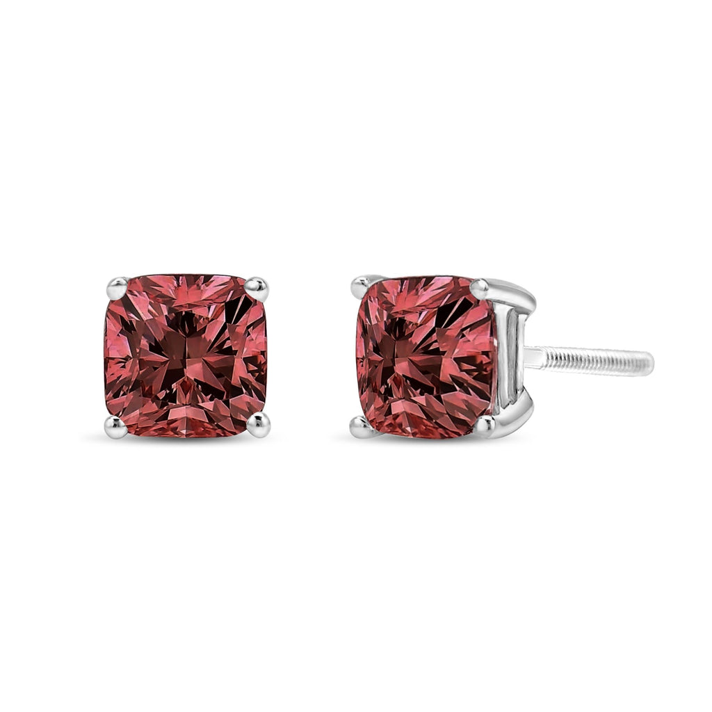Orecchini a bottone con diamante solitario classico in oro bianco 14 carati, taglio cuscino rosa, incastonato a 4 punte (colore rosa, purezza VS1-VS2) - Friggin Jewelry