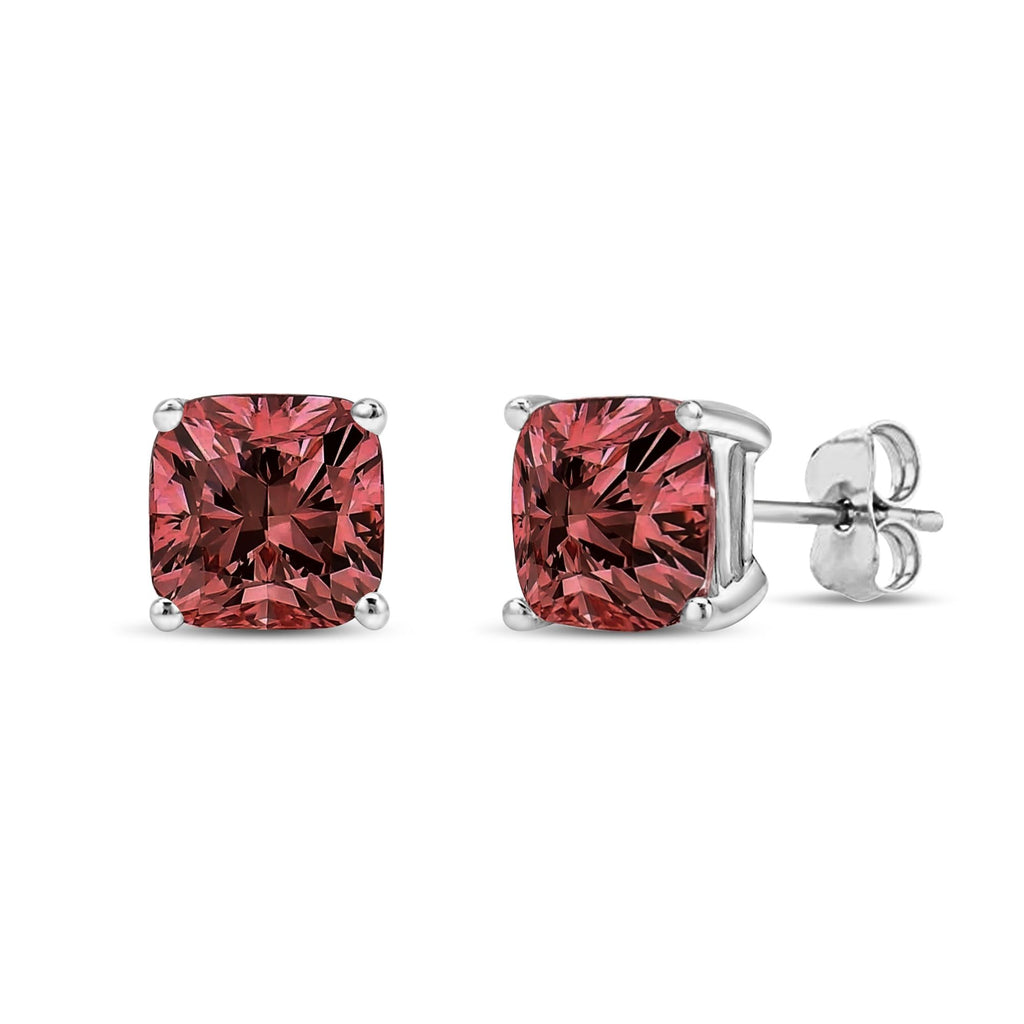 Orecchini a bottone con diamante solitario classico in oro bianco 14 carati, taglio cuscino rosa, incastonato a 4 punte (colore rosa, purezza VS1-VS2) - Friggin Jewelry