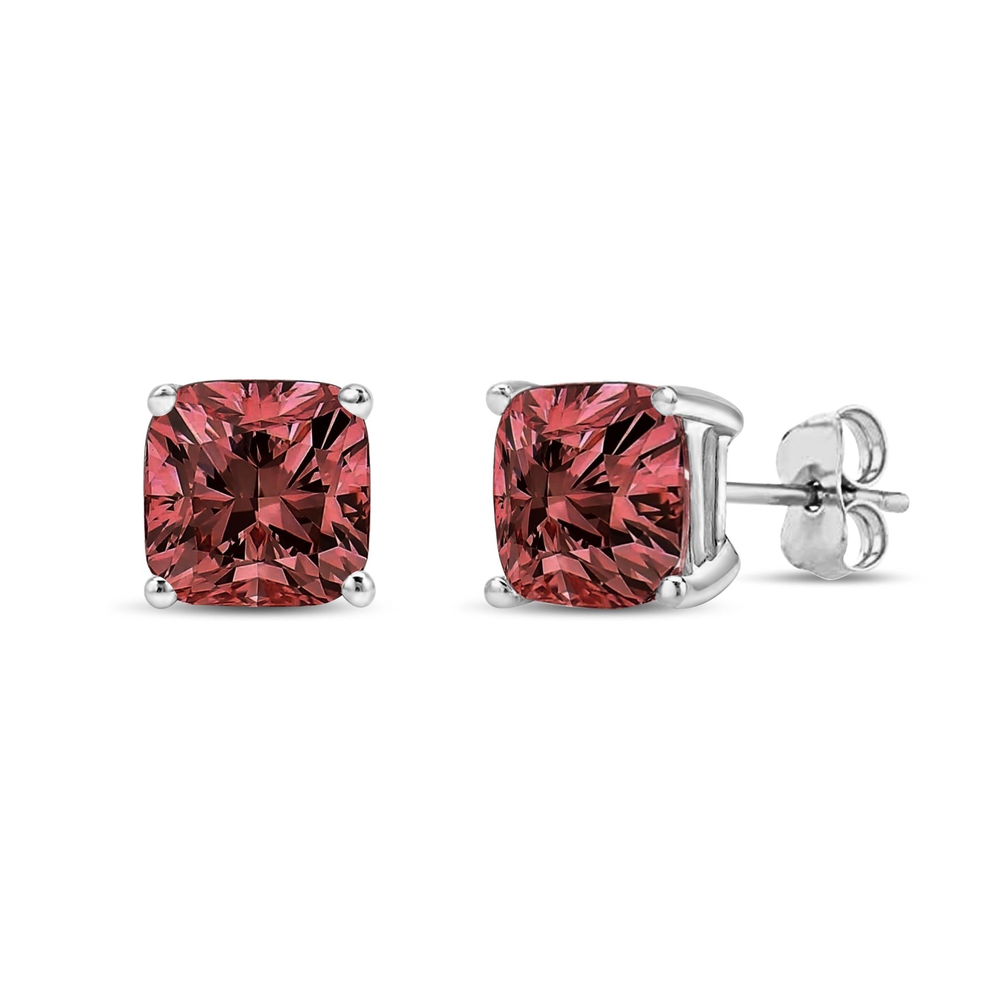 14K White Gold Lab Grown Pink Cushion 4-Prong Set Classic Diamond Solitaire Stud Earrings (Pink Color, VS1-VS2 Clarity) - Friggin Jewelry Premium