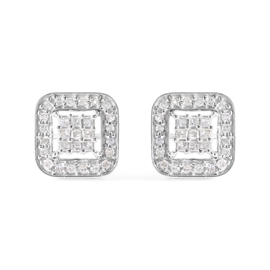 Aretes de oro blanco de 10 quilates con diamantes de 5/8 quilates y forma cuadrada (color IJ, claridad I1-I2) - Friggin Jewelry