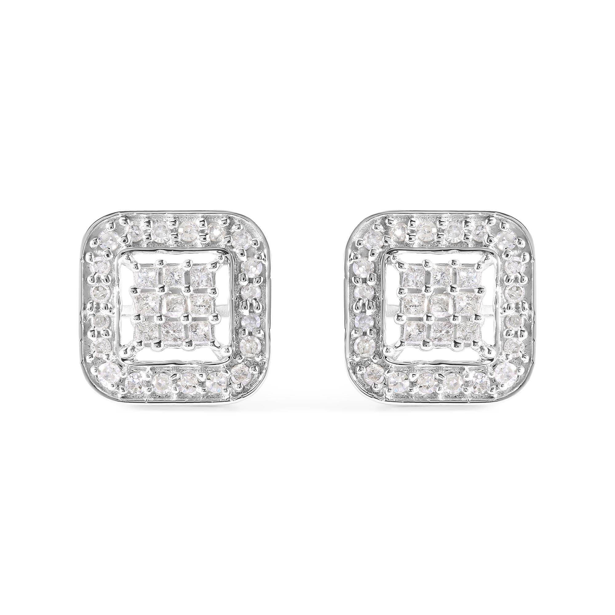 Aretes de oro blanco de 10 quilates con diamantes de 5/8 quilates y forma cuadrada (color IJ, claridad I1-I2) - Friggin Jewelry