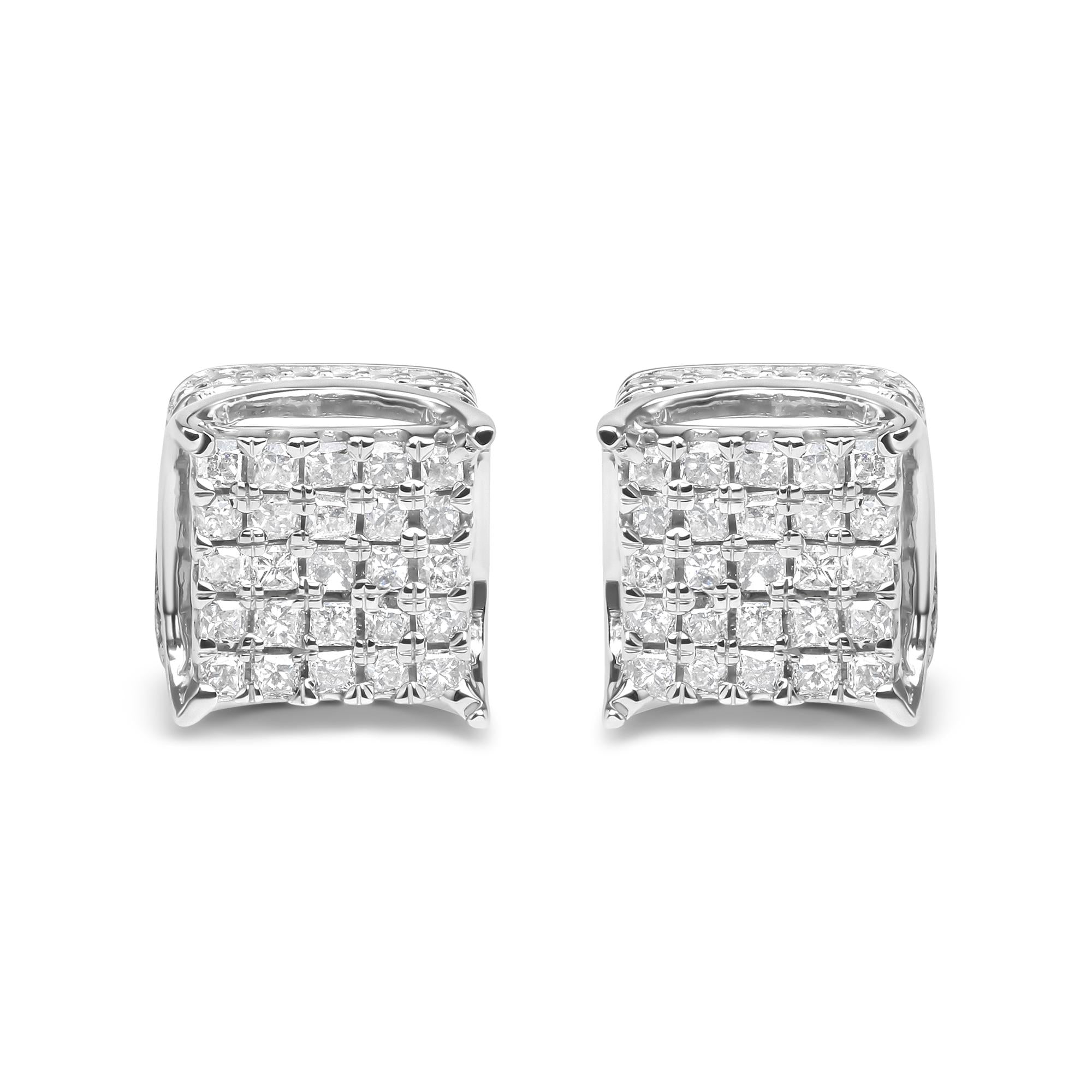 Aretes de oro blanco de 10 quilates con diamantes de talla princesa de 1/2 ct y múltiples piedras cuadradas (color HI, claridad SI1-SI2) - Friggin Jewelry