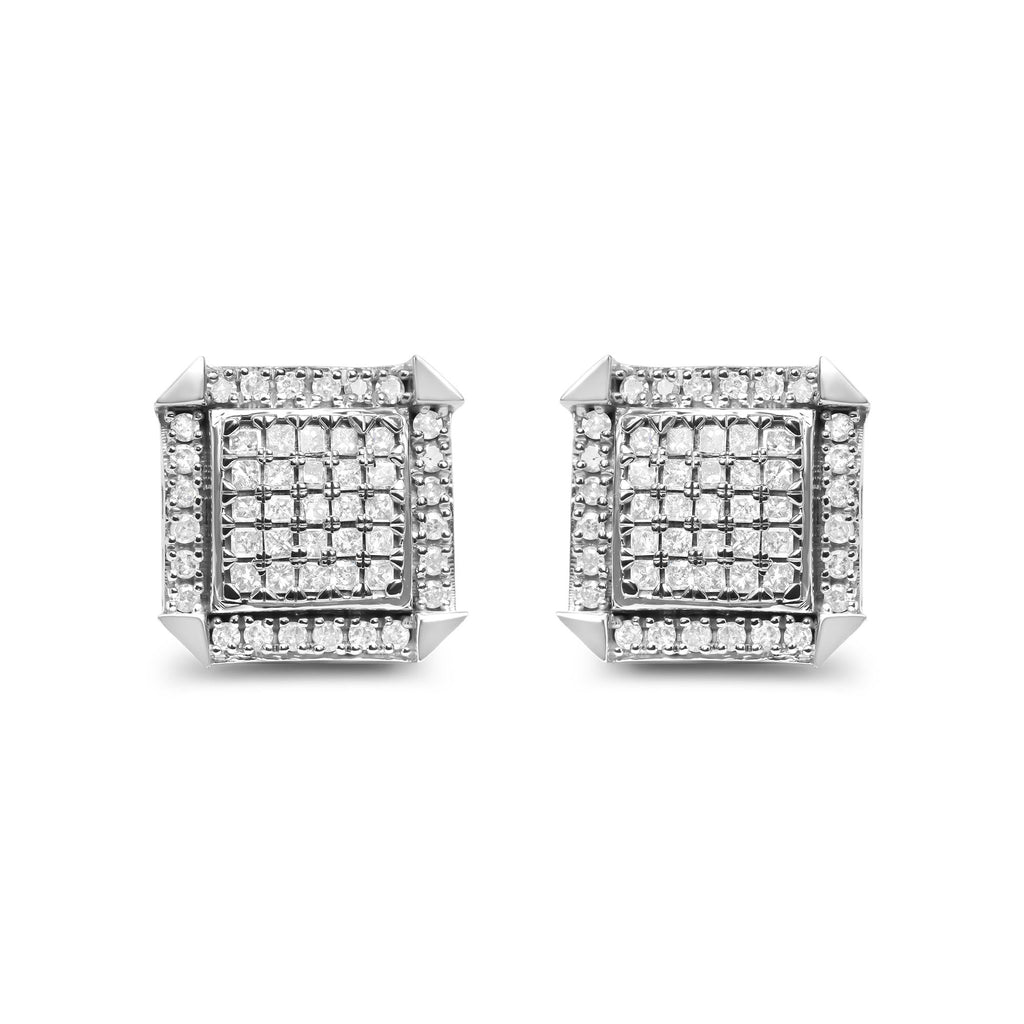10K White Gold 1.0 Cttw Diamond  Composite with Halo Stud Earrings (H-I Color, I1-I2 Clarity) - Friggin Jewelry