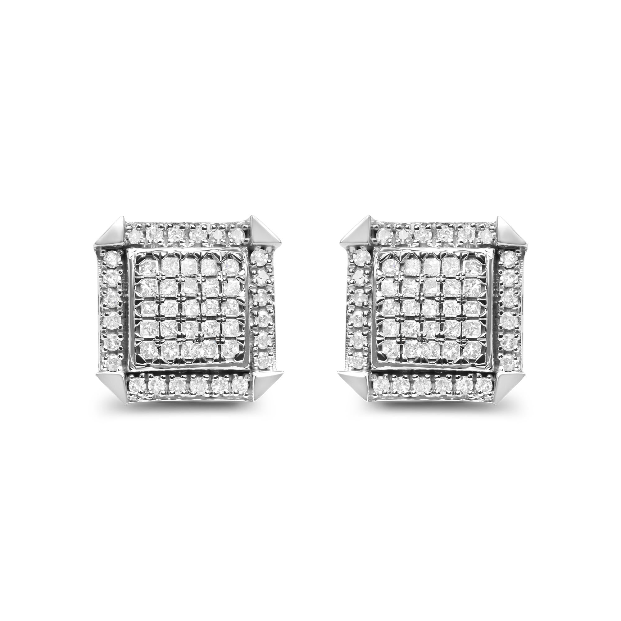 10K White Gold 1.0 Cttw Diamond  Composite with Halo Stud Earrings (H-I Color, I1-I2 Clarity) - Friggin Jewelry