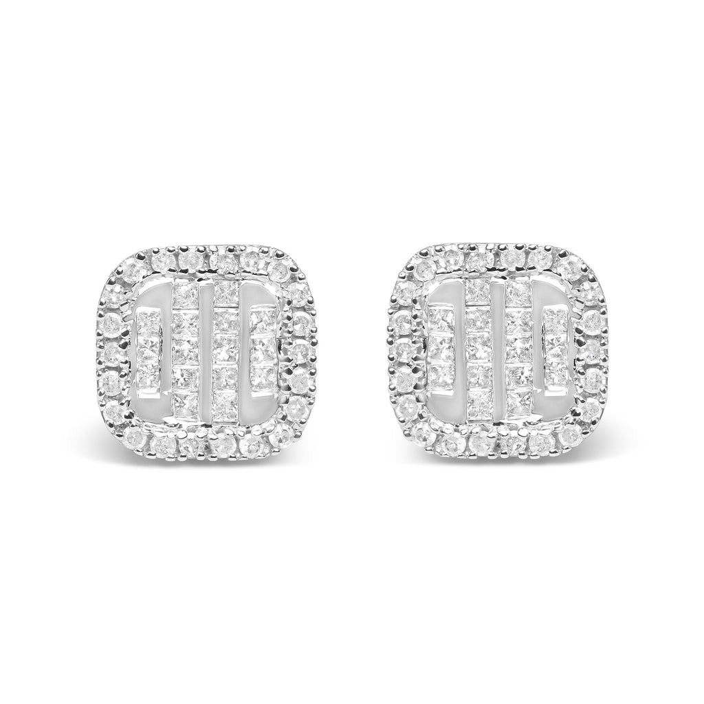Aretes de oro blanco de 10 quilates con halo y diamantes de 1/2 quilates (color HI, claridad I1-I2) - Friggin Jewelry
