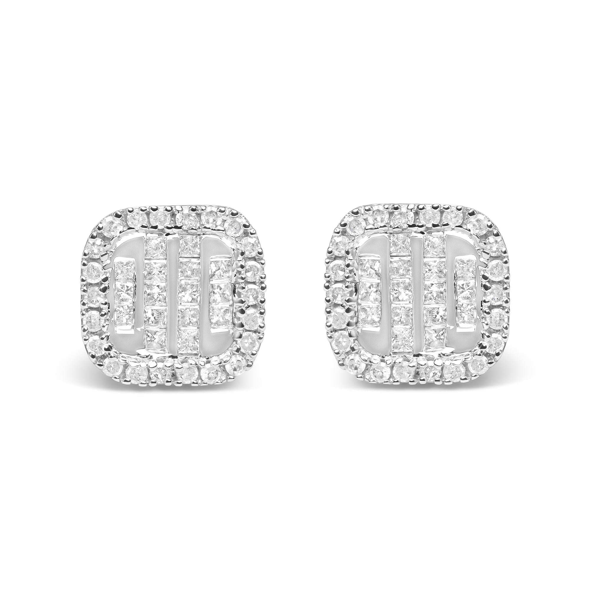 Aretes de oro blanco de 10 quilates con halo y diamantes de 1/2 quilates (color HI, claridad I1-I2) - Friggin Jewelry