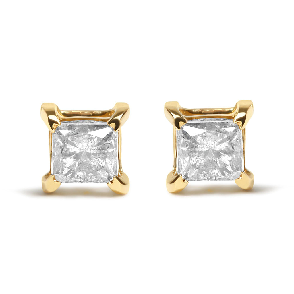 10K Yellow Gold 5/8 Cttw Princess Cut Diamond 4-Prong Solitaire Stud Earrings (J-K Color, I2-I3 Clarity) - Friggin Jewelry
