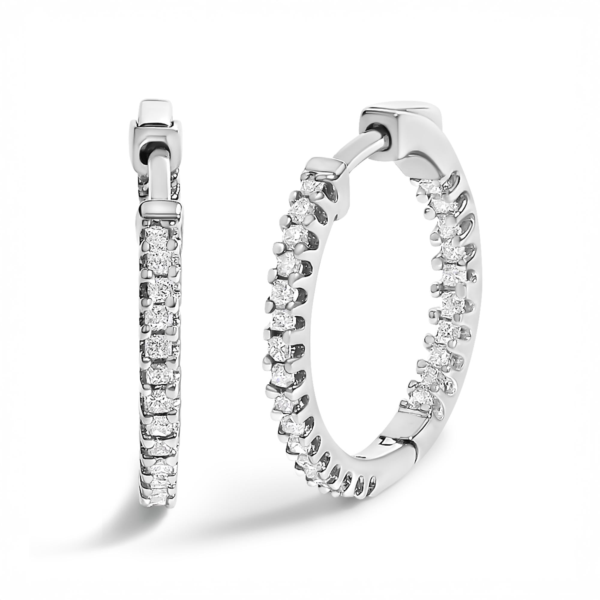 Orecchini a cerchio con diamanti taglio princess da 1/2 carati in argento sterling 925 (colore GH, purezza VS2-SI1) - Friggin Jewelry