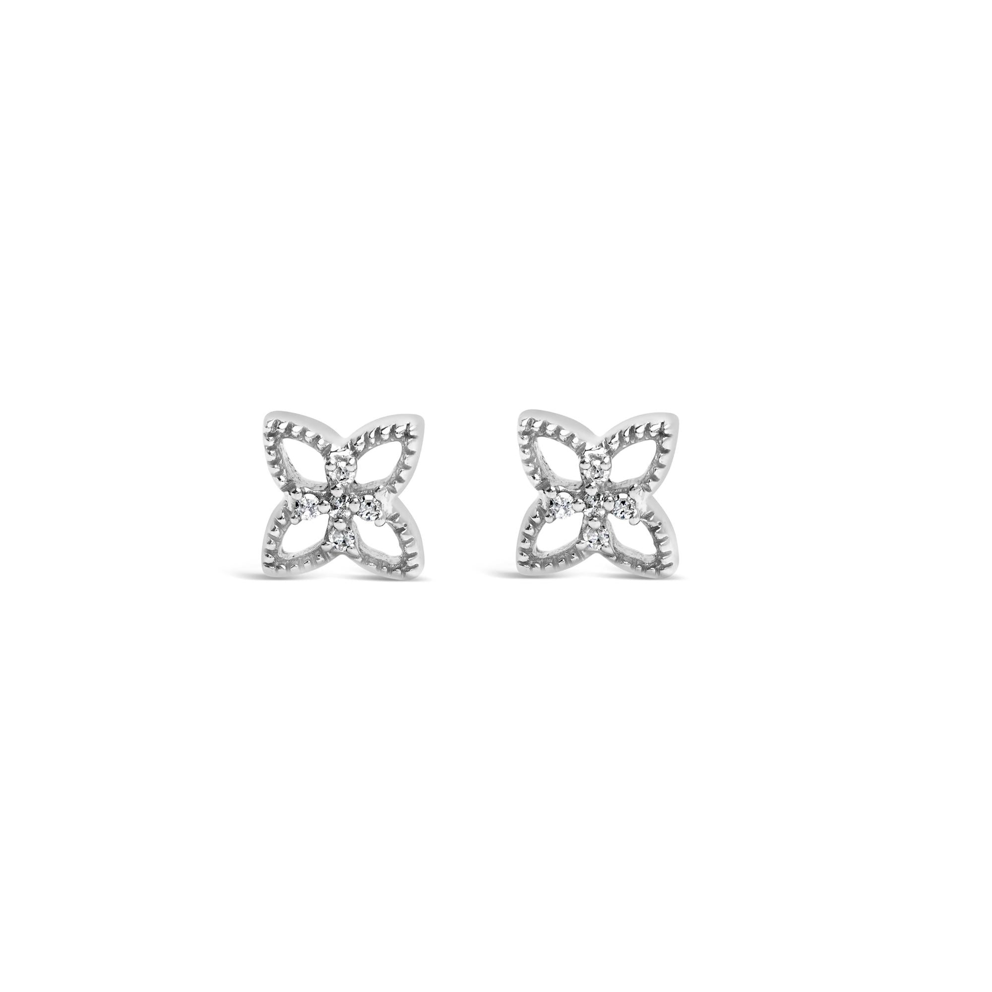 925 Sterling Silver Diamond Accent 4 Petal Flower Stud Earring (H-I Color, I1-I2 Clarity) - Friggin Jewelry