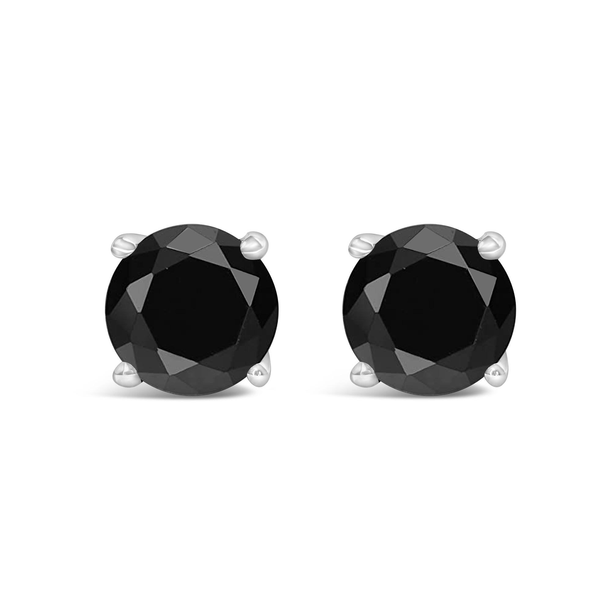 Aretes clásicos de oro blanco de 14 quilates con diamantes negros de talla brillante redondos de 4 puntas y cierre de rosca (color fantasía realzado, claridad I2-I3) - Friggin Jewelry