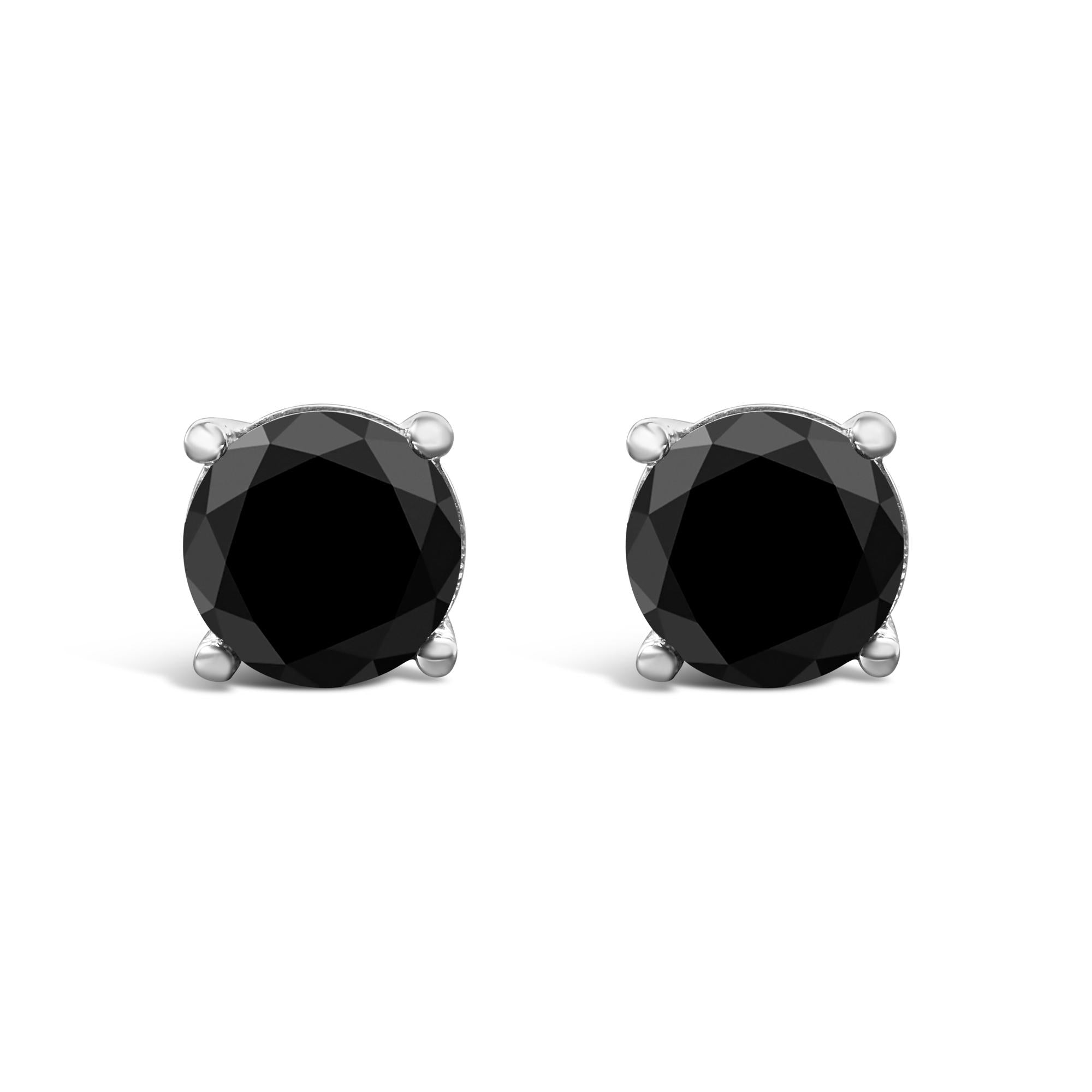 Aretes clásicos de oro blanco de 14 quilates con diamantes negros de talla brillante redondos de 4 puntas y cierre de rosca (color fantasía realzado, claridad I2-I3) - Friggin Jewelry