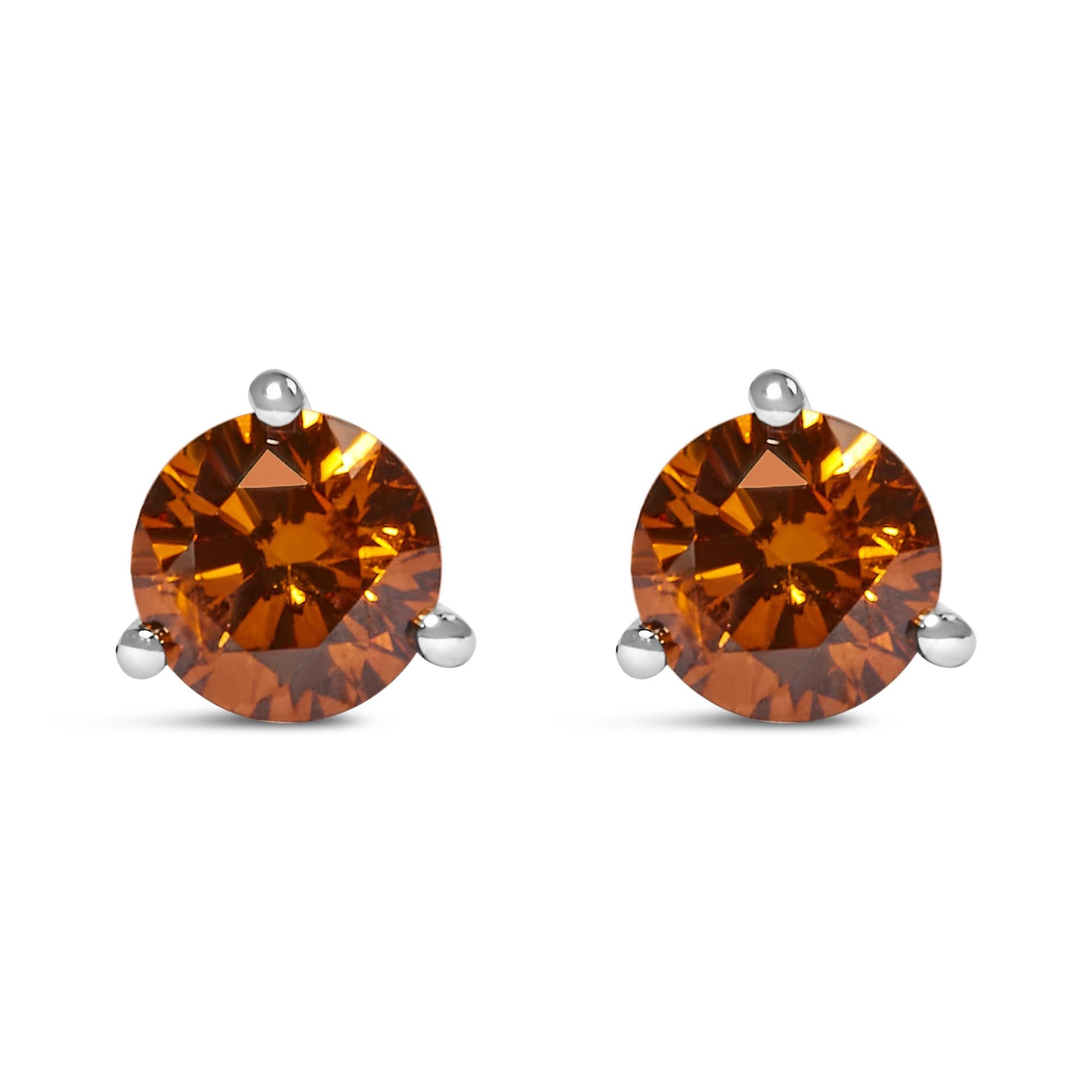 14K White Gold 1/2 Cttw Lab-Grown Round Brilliant-Cut Colored Diamond Classic 3-Prong Martini set Stud Earrings (VS1-VS2 Clarity) - Friggin Jewelry