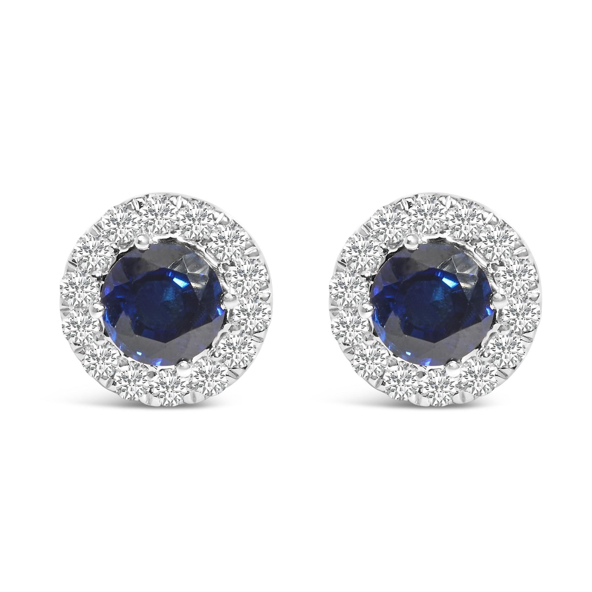 14K White Gold 3.0 Cttw Lab-Grown Blue Diamond Halo Stud Earrings (Blue & F-G Color, VS1-VS2 Clarity) - Friggin Jewelry
