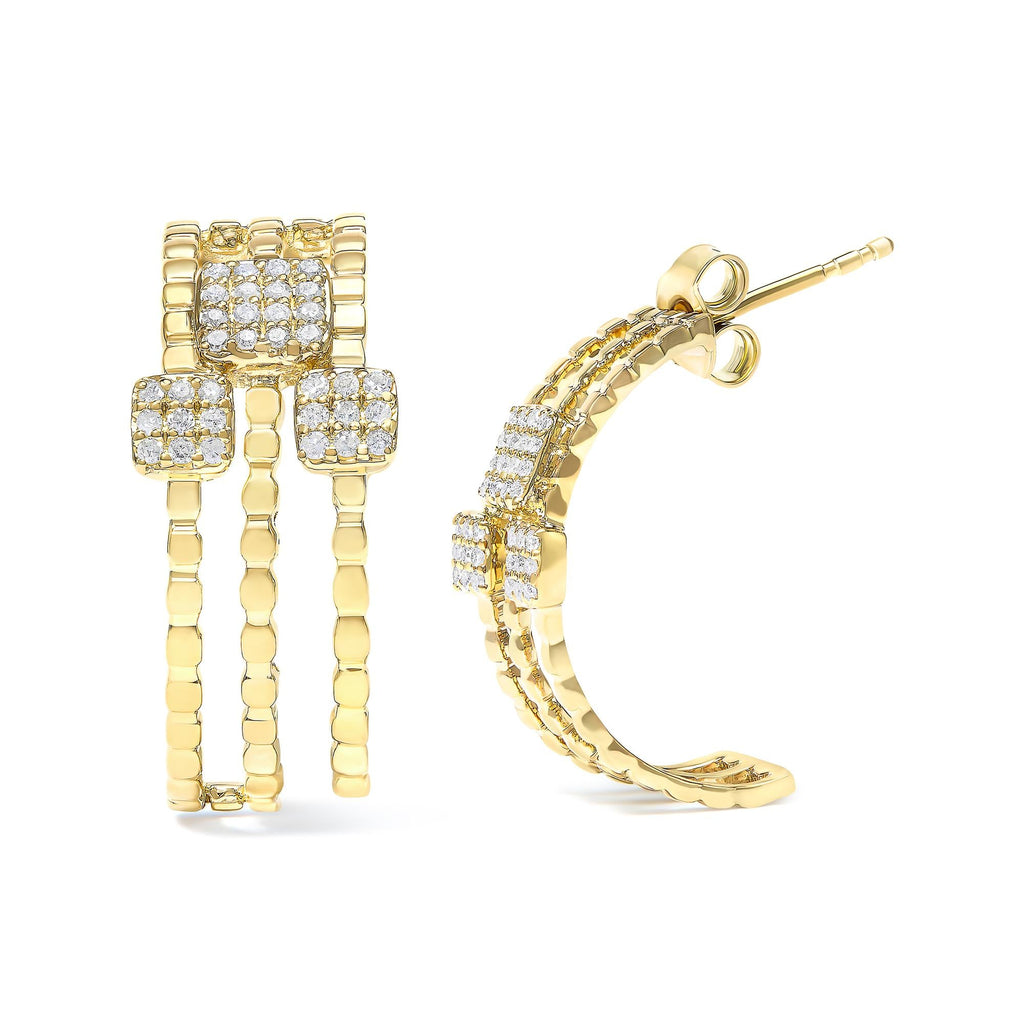 Pendientes colgantes de eslabones multidimensionales con diamantes de 1/4 ct y baño de oro amarillo de 14 quilates en plata de ley 925 (color HI, claridad I1-I2) - Friggin Jewelry