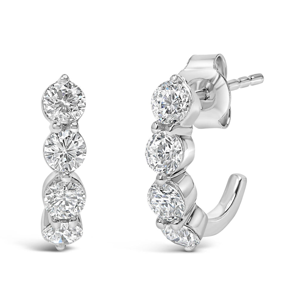 Aretes de aro abiertos de oro blanco de 14 quilates con diamantes redondos cultivados en laboratorio de 1 1/4 ct y 5 piedras (color FG, claridad VS1-VS2) - Friggin Jewelry
