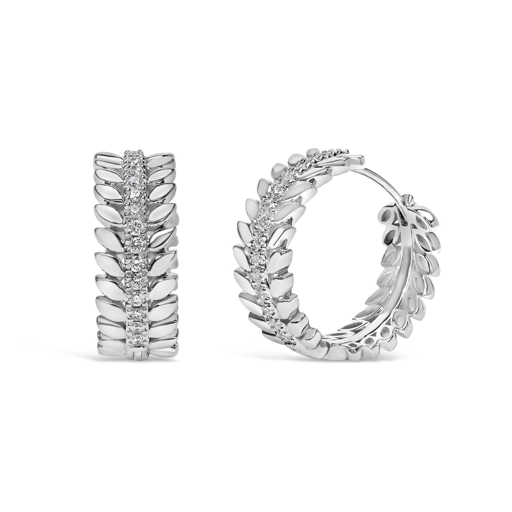 Orecchini a cerchio a forma di ghirlanda di foglie in oro bianco 14 carati con diamanti coltivati ​​in laboratorio da 1/4 carati (colore FG, purezza VS1-VS2) - Friggin Jewelry
