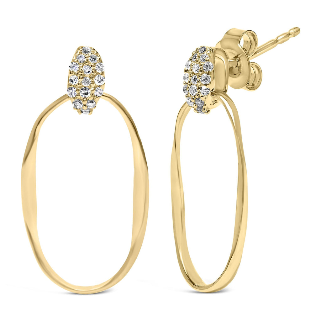 Aros colgantes ovalados abiertos con textura de diamante de 1/10 quilates en plata de ley chapada en oro amarillo de 14 quilates (color HI, claridad I1-I2) - Friggin Jewelry