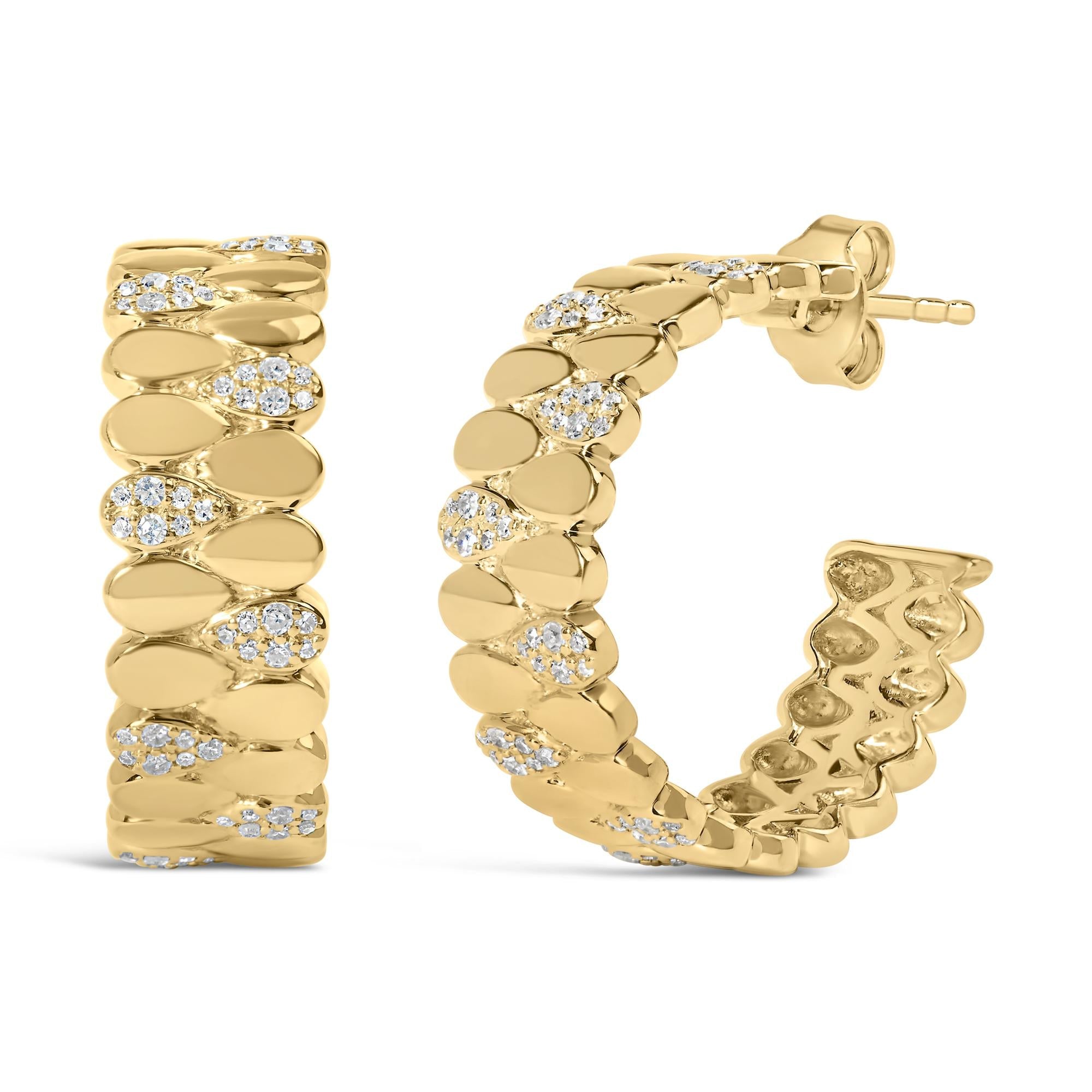 Orecchini a cerchio a forma di J in argento sterling 925 placcato oro giallo 14K con diamanti da 3/8 carati (colore HI, purezza I1-I2) - Friggin Jewelry