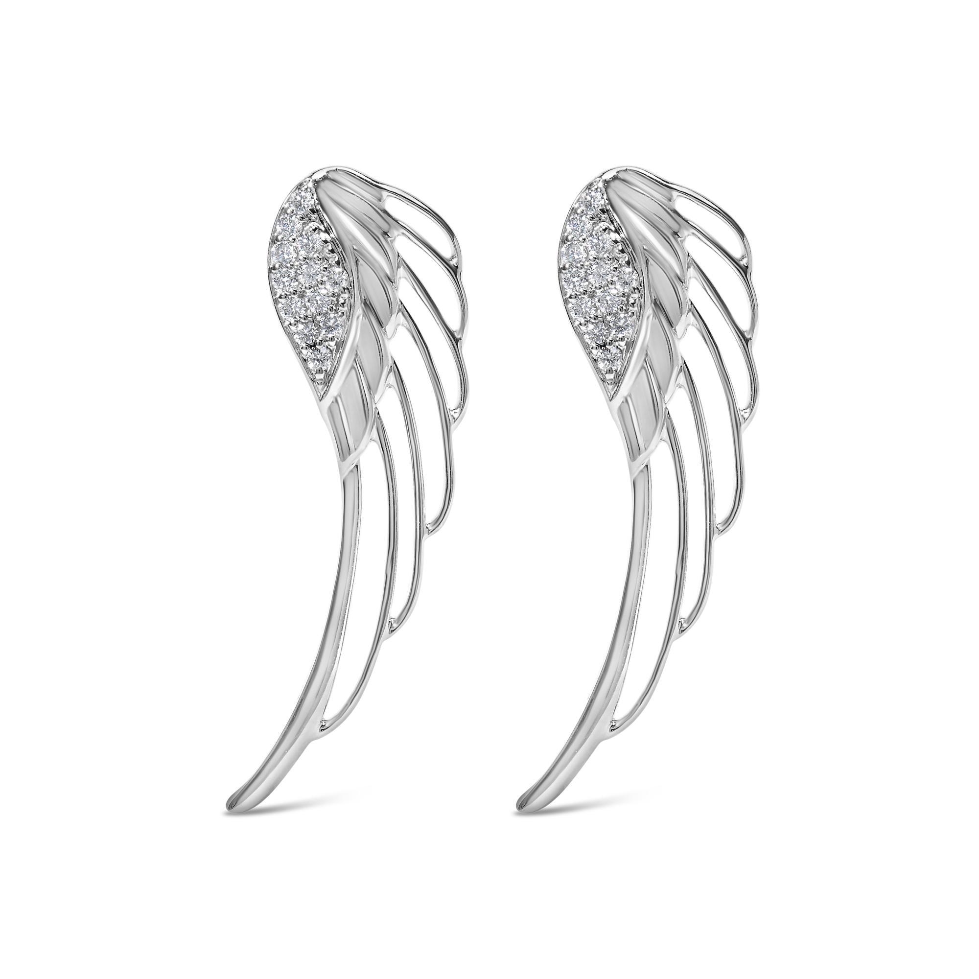 Aretes de oro blanco de 14 quilates con alas de ángel y diamantes cultivados en laboratorio de 1/4 ct (color FG, claridad VS1-VS2) - Friggin Jewelry