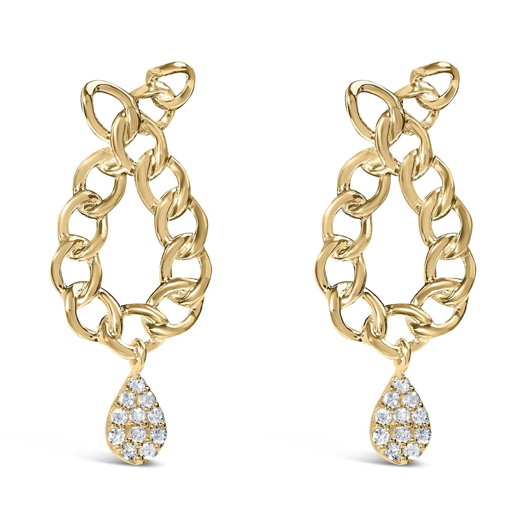Pendientes colgantes de cadena con eslabones de diamantes de 1/10 quilates en plata de ley 925 bañada en oro amarillo de 14 quilates (color HI, claridad I1-I2) - Friggin Jewelry