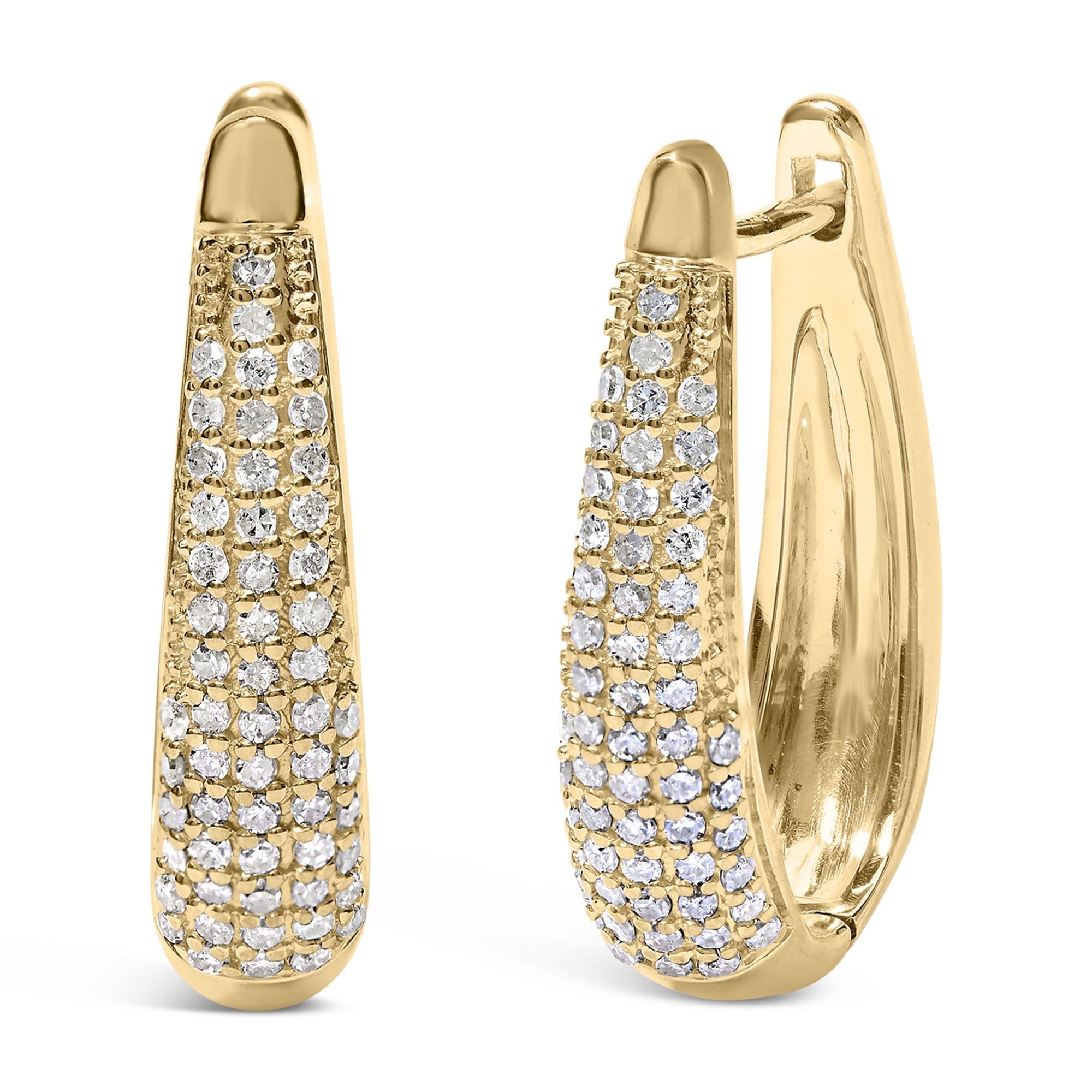 Aros de plata de ley 925 bañados en oro amarillo de 14 quilates con diamantes pavé de 3/8 quilates (color HI, claridad I1-I2) - Friggin Jewelry