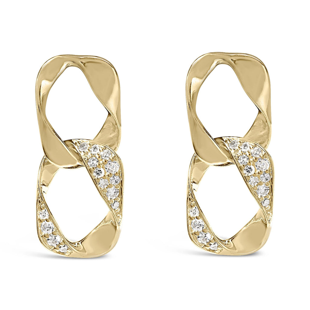 14K Yellow Gold Plated .925 Sterling Silver Open Link 1/5 Cttw Diamond Drop Earrings (H-I Color, I1-I2 Clarity) - Friggin Jewelry
