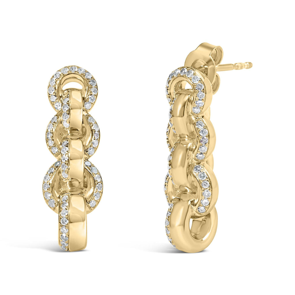 14K Yellow Gold Plated .925 Sterling Silver 1/2 Cttw Diamond Chain Link Drop Earrings (H-I Color, I1-I2 Clarity) - Friggin Jewelry