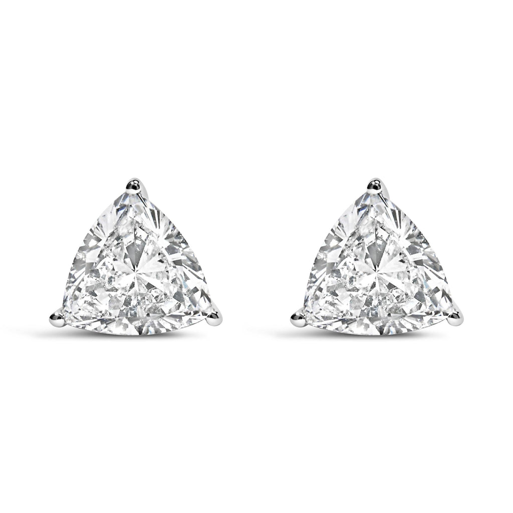 Aretes solitarios clásicos de oro blanco de 14 quilates con diamantes cultivados en laboratorio de talla trillón de 3 puntas (color FG, claridad VS1-VS2) - Friggin Jewelry