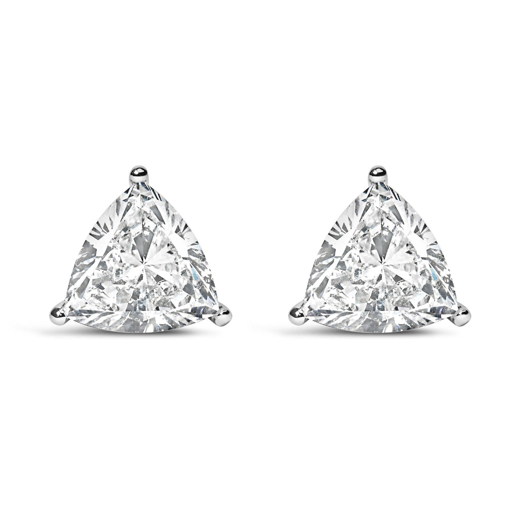 Aretes solitarios clásicos de oro blanco de 14 quilates con diamantes cultivados en laboratorio de talla trillón de 3 puntas (color FG, claridad VS1-VS2) - Friggin Jewelry