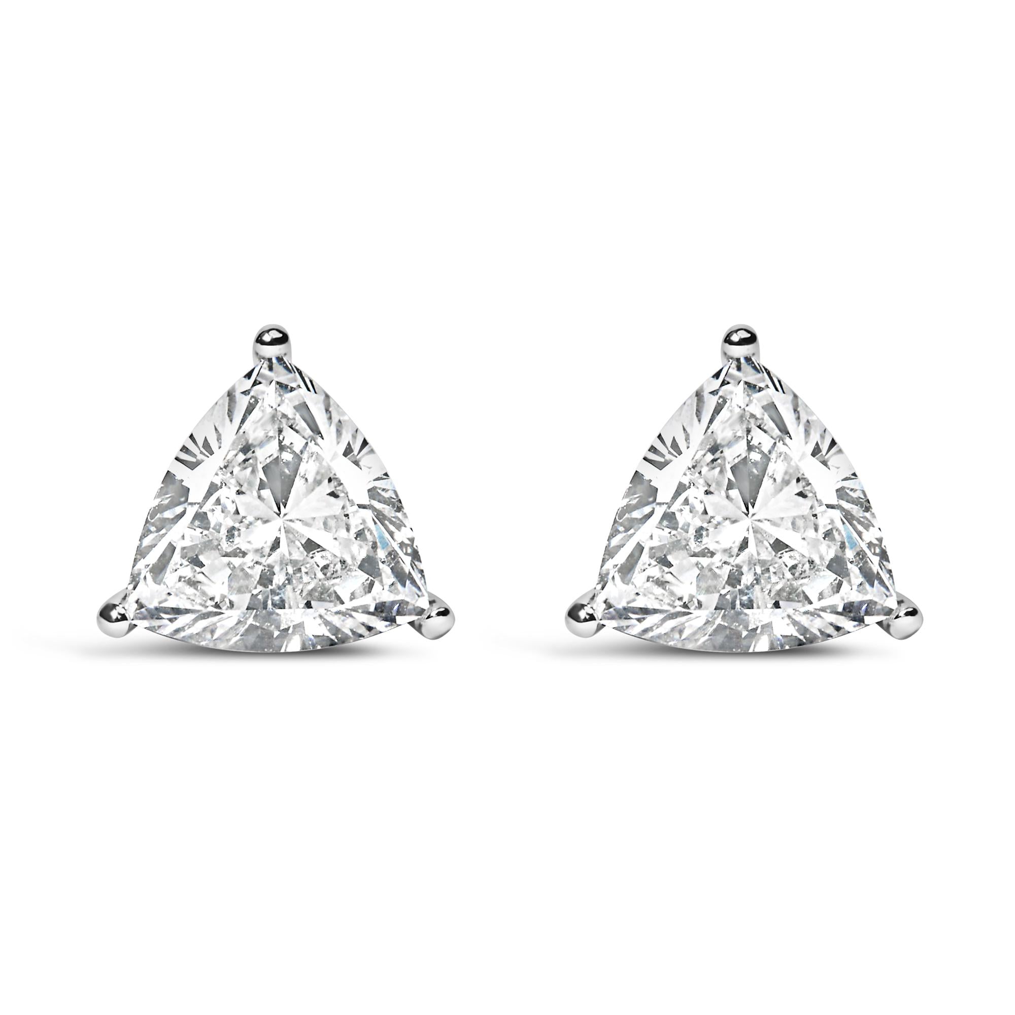 Aretes solitarios clásicos de oro blanco de 14 quilates con diamantes cultivados en laboratorio de talla trillón de 3 puntas (color FG, claridad VS1-VS2) - Friggin Jewelry