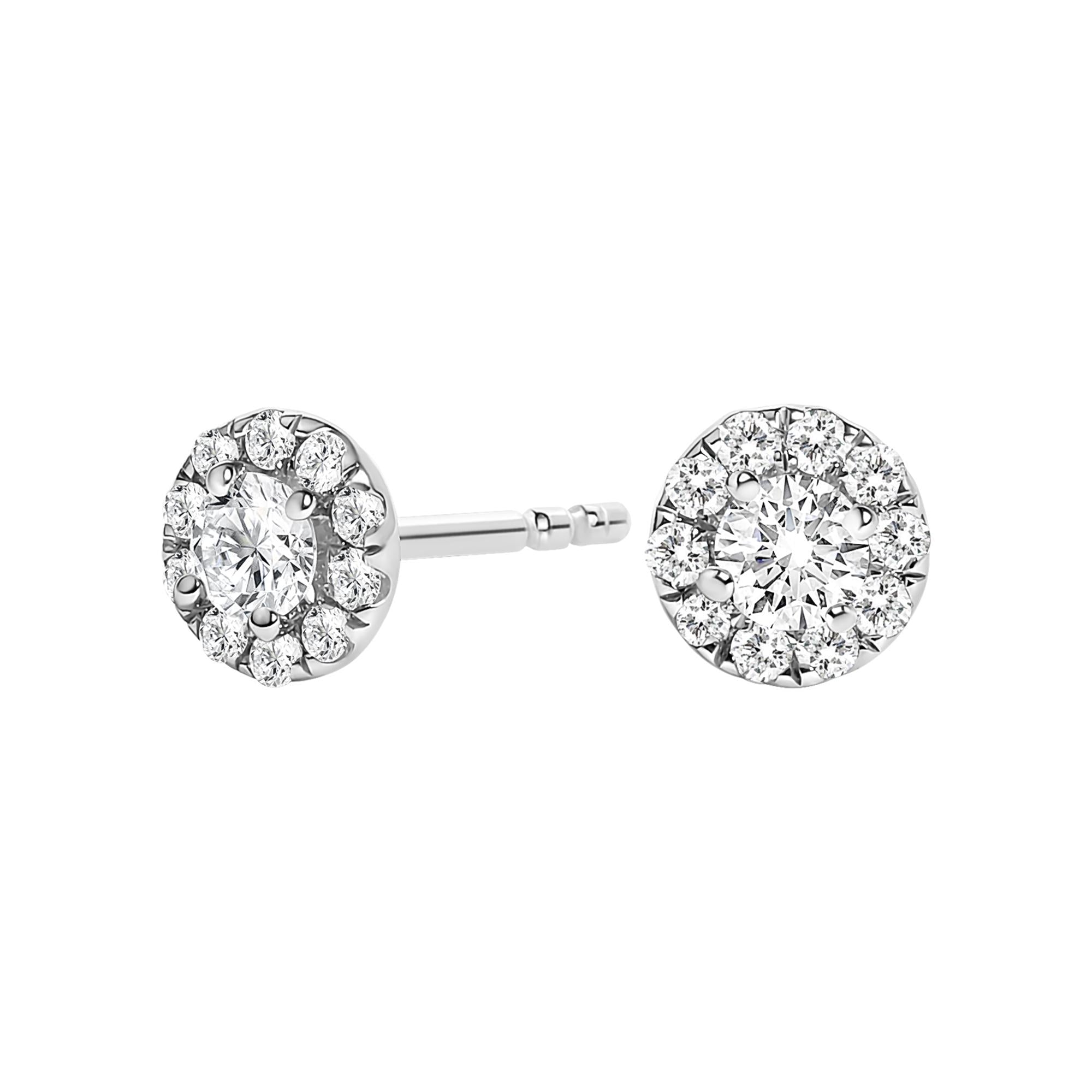 Aretes de oro blanco de 14 quilates con halo de diamantes cultivados en laboratorio de 1/3 quilates (color FG, claridad VS1-VS2) - Friggin Jewelry