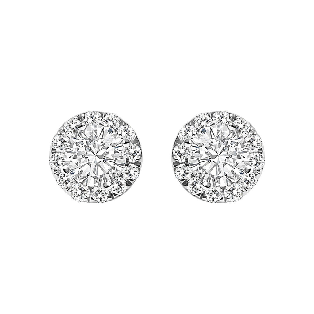 Aretes de oro blanco de 14 quilates con halo de diamantes cultivados en laboratorio de 1/2 quilates (color FG, claridad VS1-VS2) - Friggin Jewelry